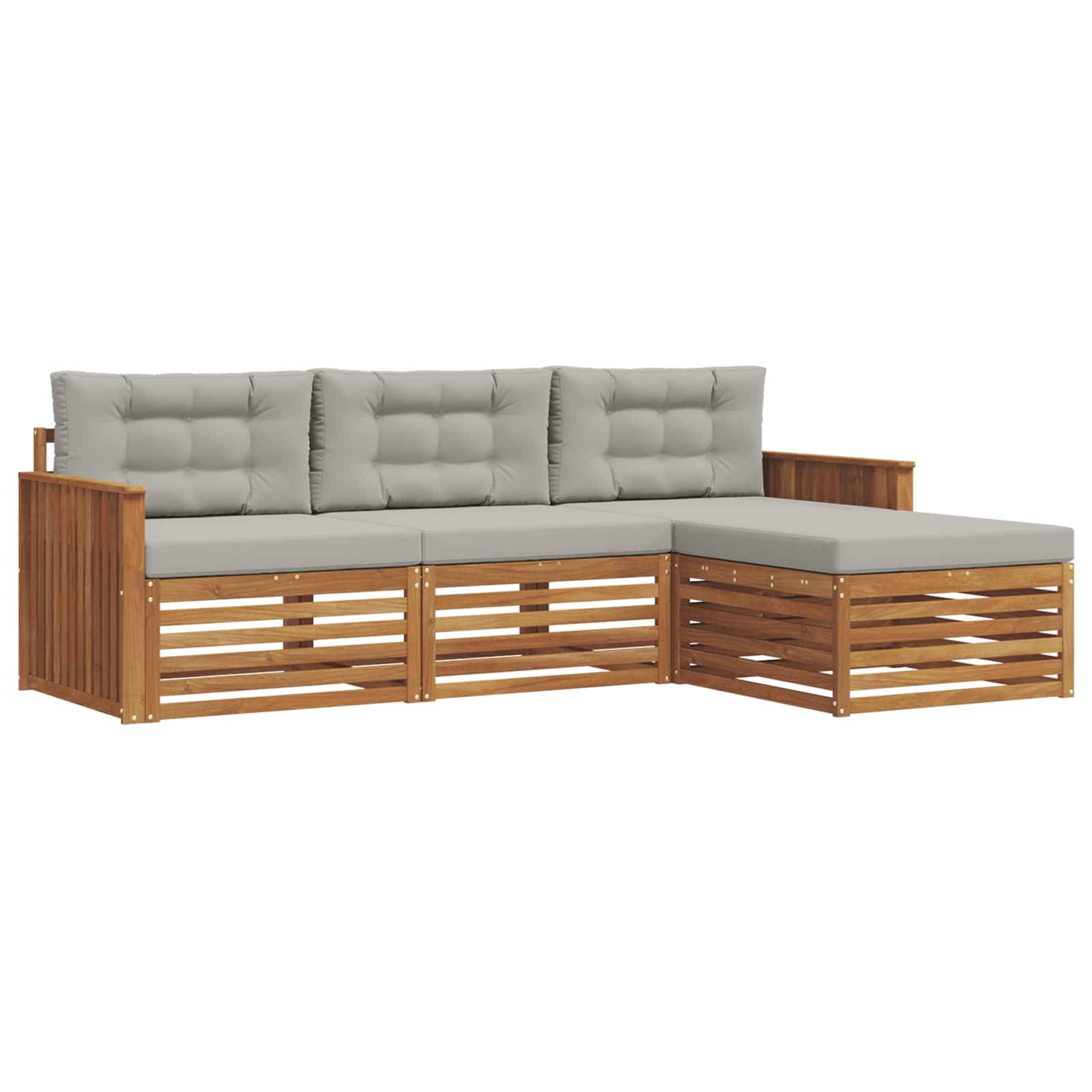 vidaXL Outdoor-Sofagarnitur mit Kissen 4 pcs Natürlich und Hellgrau