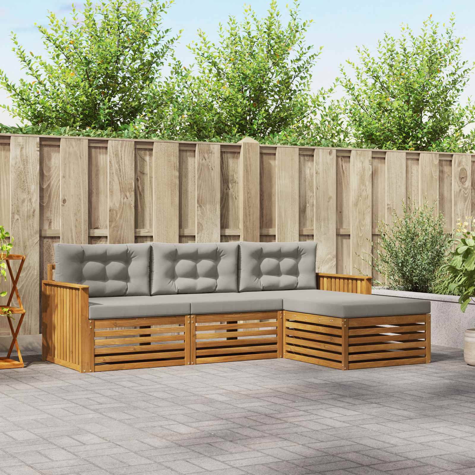 vidaXL Outdoor-Sofagarnitur mit Kissen 4 pcs Natürlich und Hellgrau