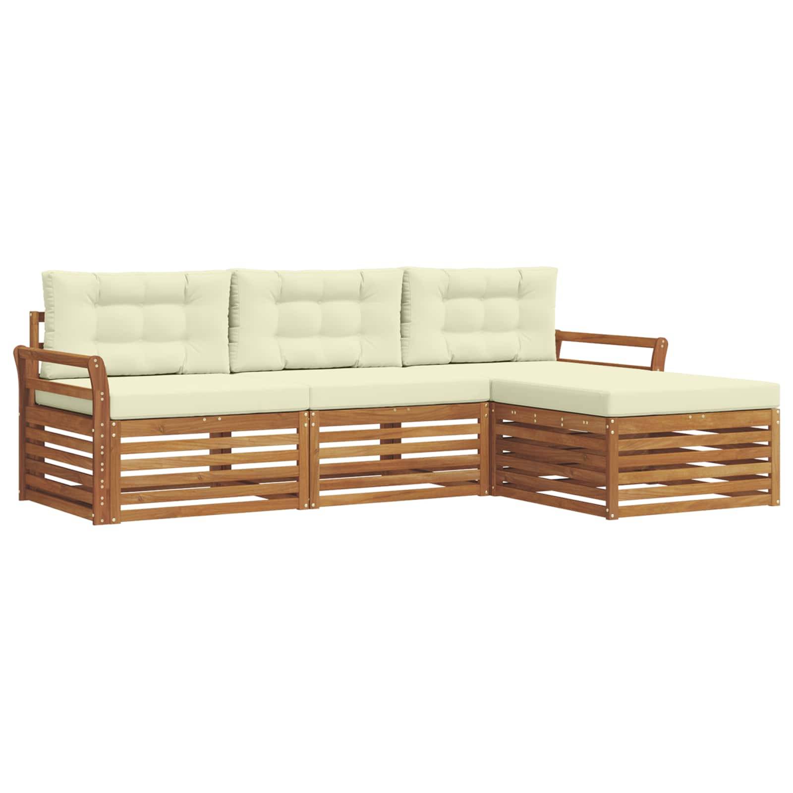 vidaXL Outdoor-Sofagarnitur mit Kissen 4 pcs Natur und Creme