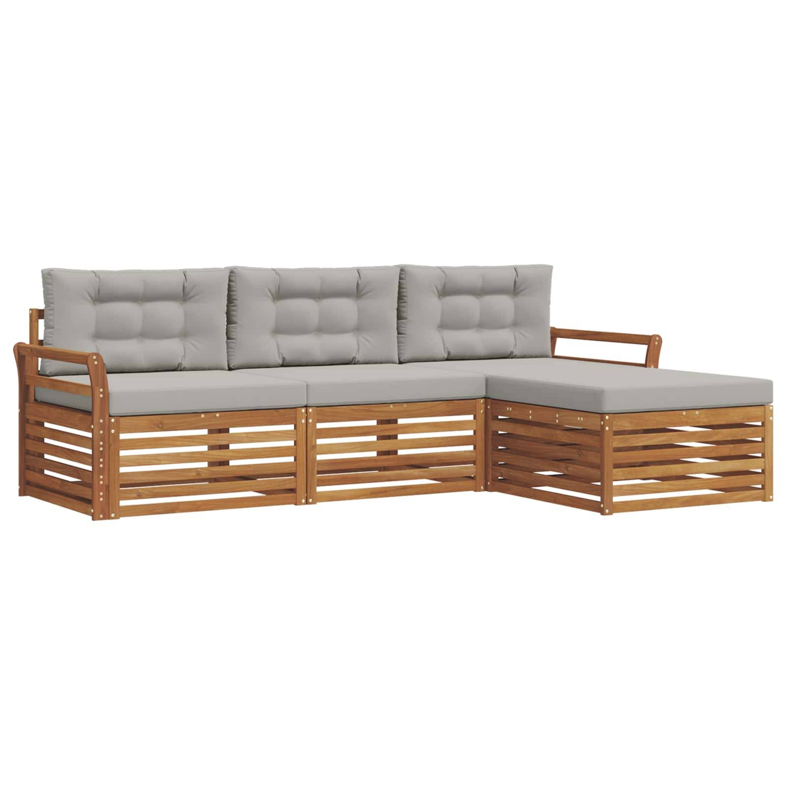 vidaXL Outdoor-Sofagarnitur mit Kissen 4 pcs Natürlich und Hellgrau
