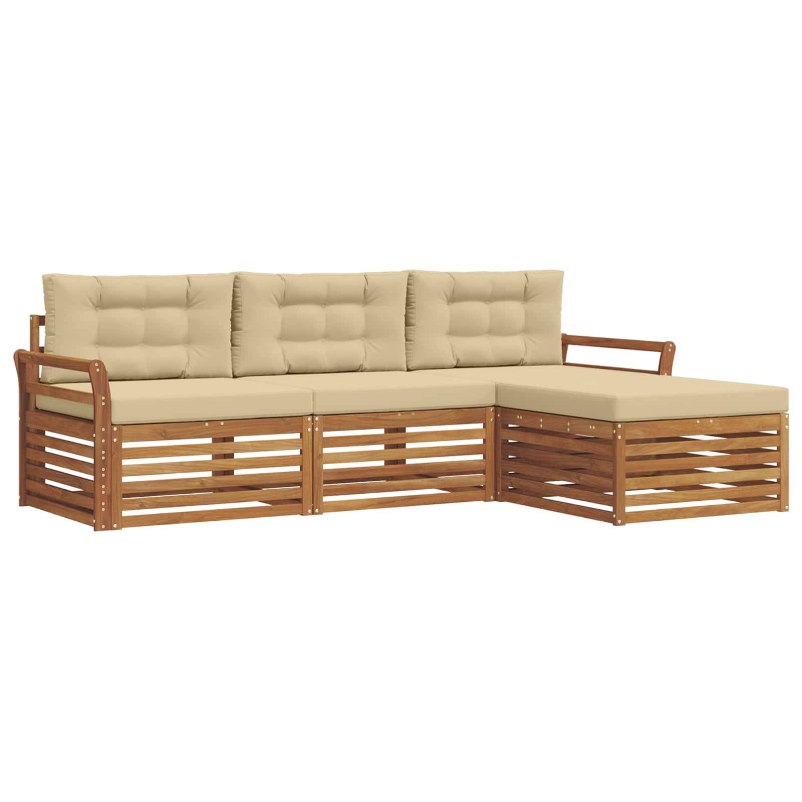 vidaXL Outdoor-Sofagarnitur mit Kissen 4 pcs Natur und Beige