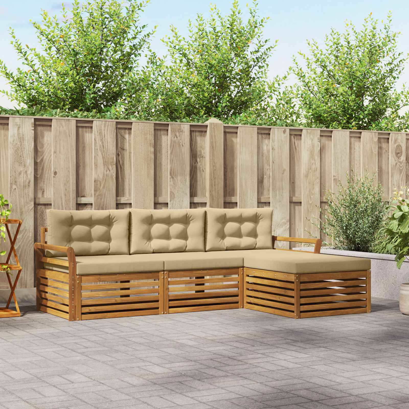 vidaXL Outdoor-Sofagarnitur mit Kissen 4 pcs Natur und Beige