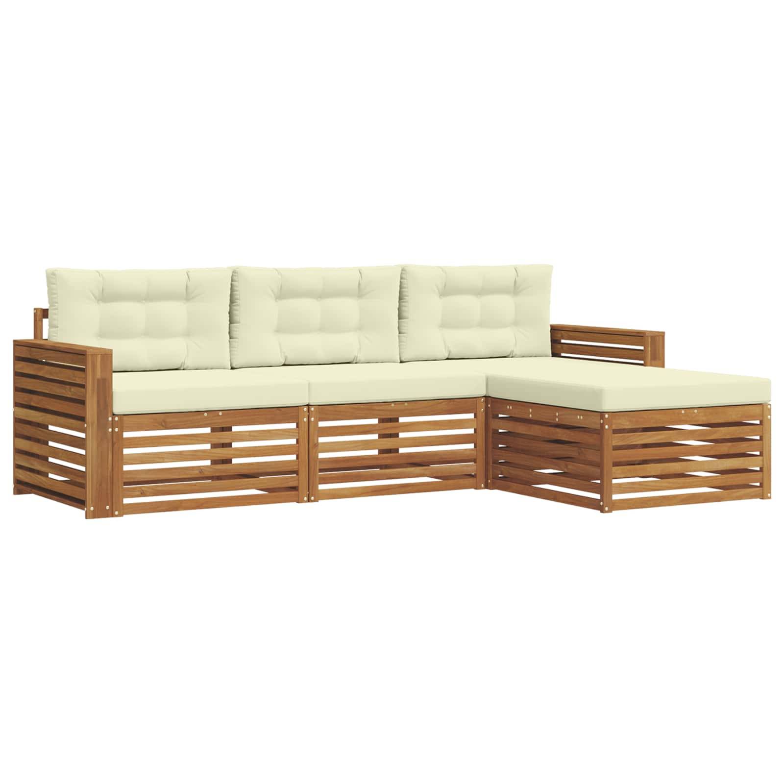 vidaXL Outdoor-Sofagarnitur mit Kissen 4 pcs Natur und Creme