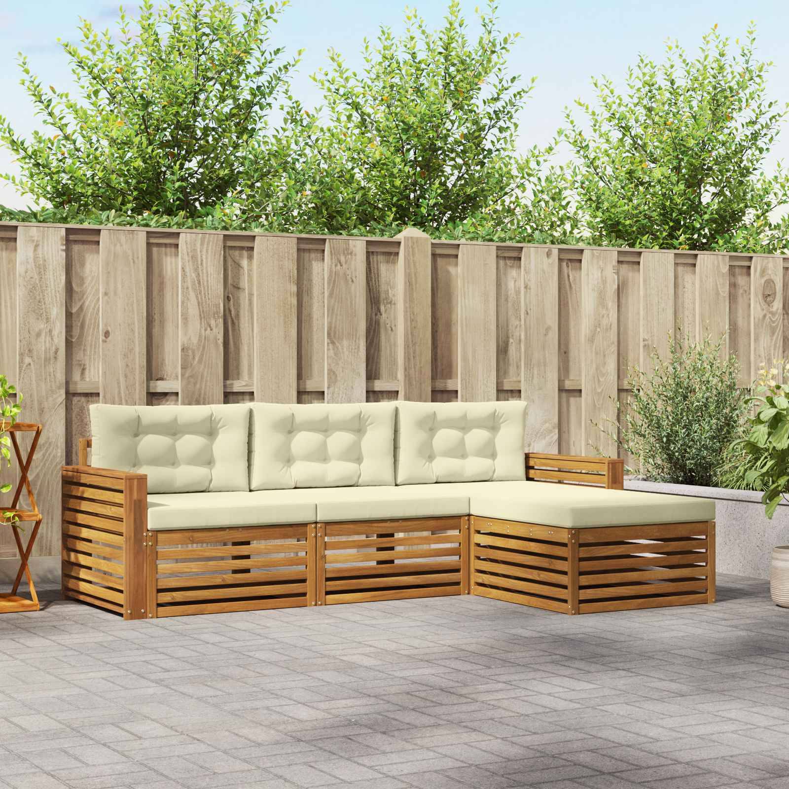 vidaXL Outdoor-Sofagarnitur mit Kissen 4 pcs Natur und Creme