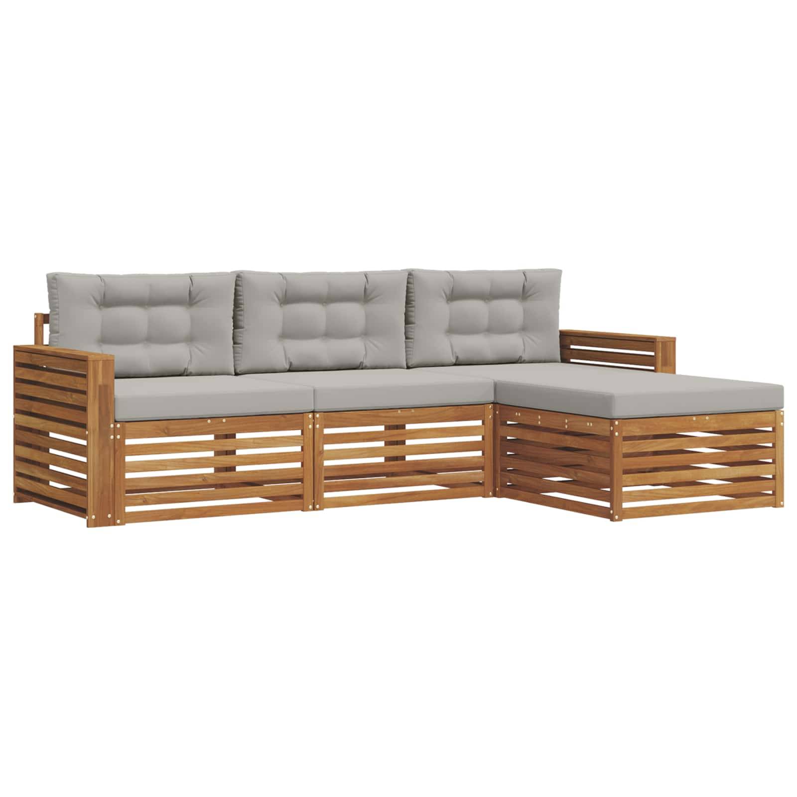 vidaXL Outdoor-Sofagarnitur mit Kissen 4 pcs Natürlich und Hellgrau