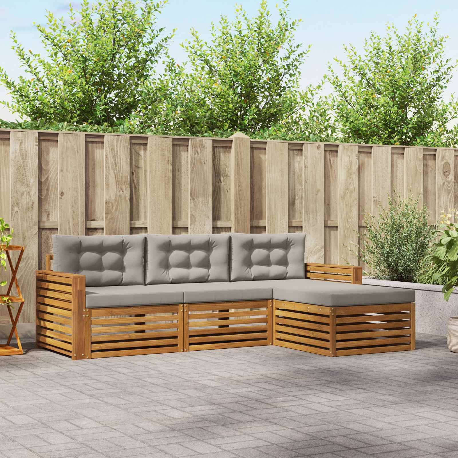 vidaXL Outdoor-Sofagarnitur mit Kissen 4 pcs Natürlich und Hellgrau