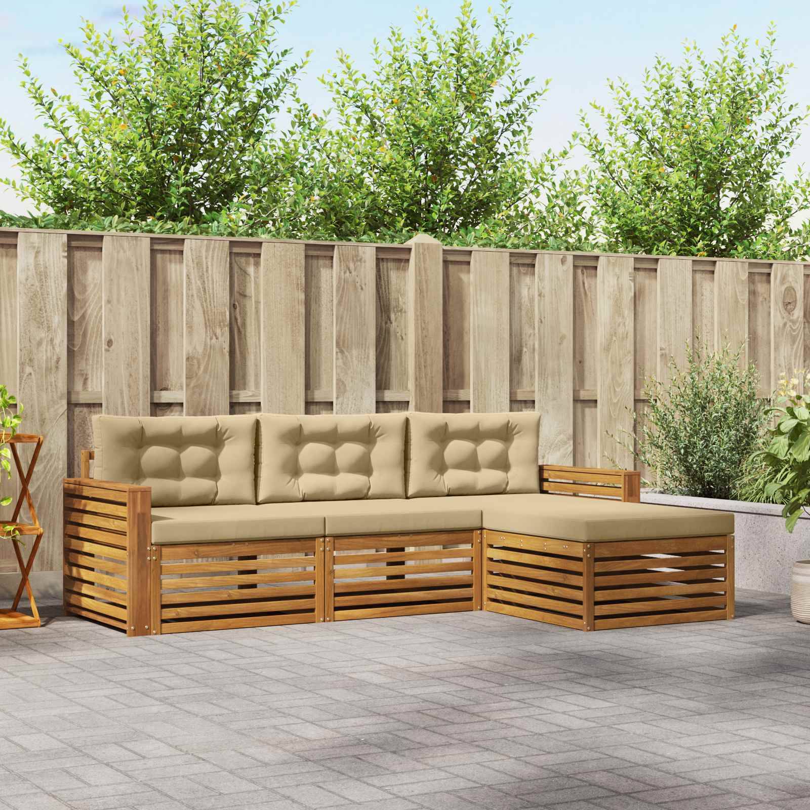 vidaXL Outdoor-Sofagarnitur mit Kissen 4 pcs Natur und Beige