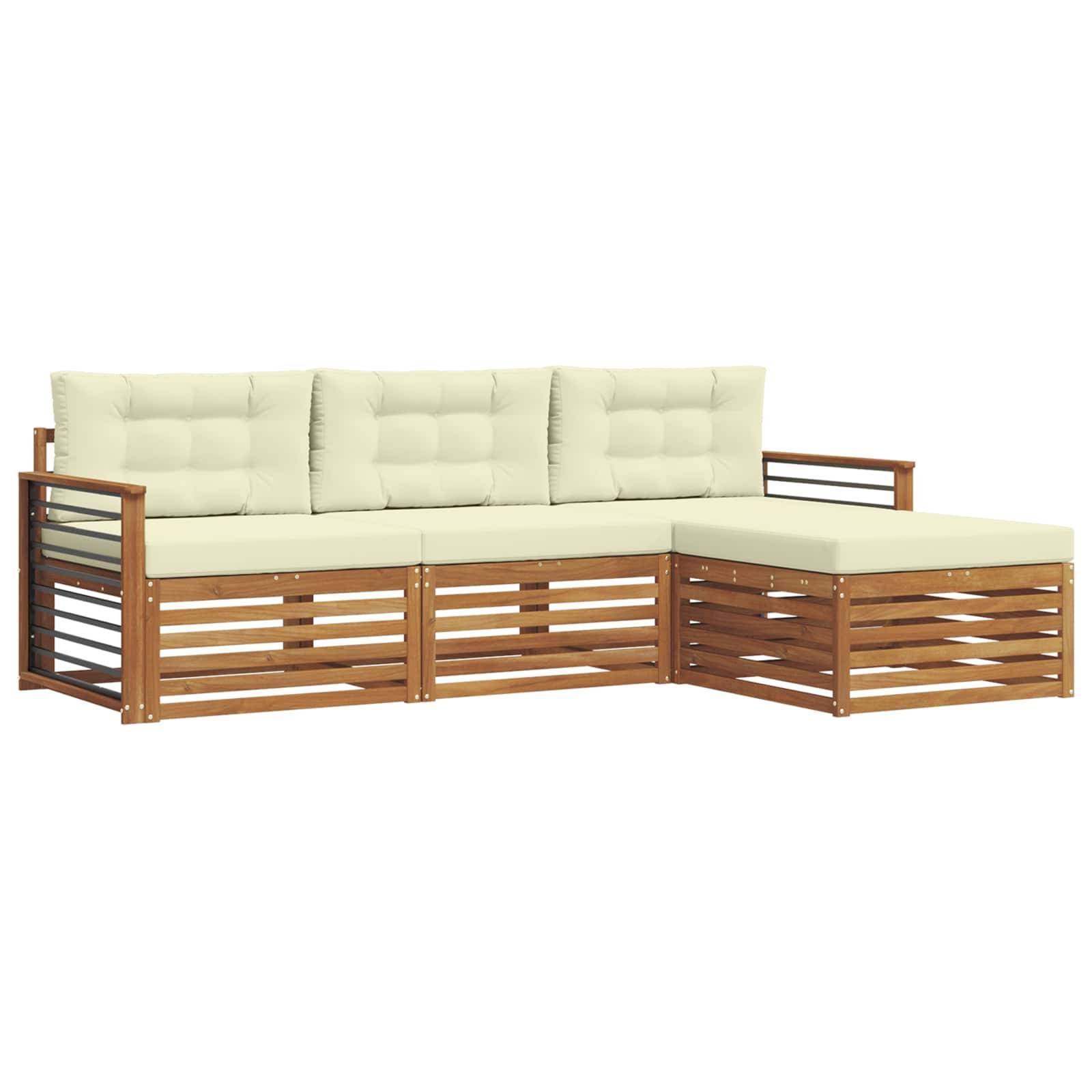 vidaXL Outdoor-Sofagarnitur mit Kissen 4 pcs Natur und Creme