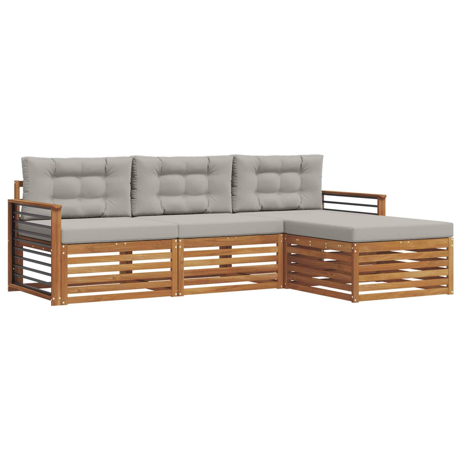 vidaXL Outdoor-Sofagarnitur mit Kissen 4 pcs Natürlich und Hellgrau