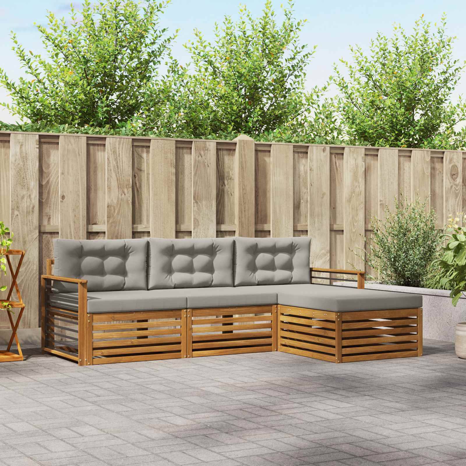 vidaXL Outdoor-Sofagarnitur mit Kissen 4 pcs Natürlich und Hellgrau