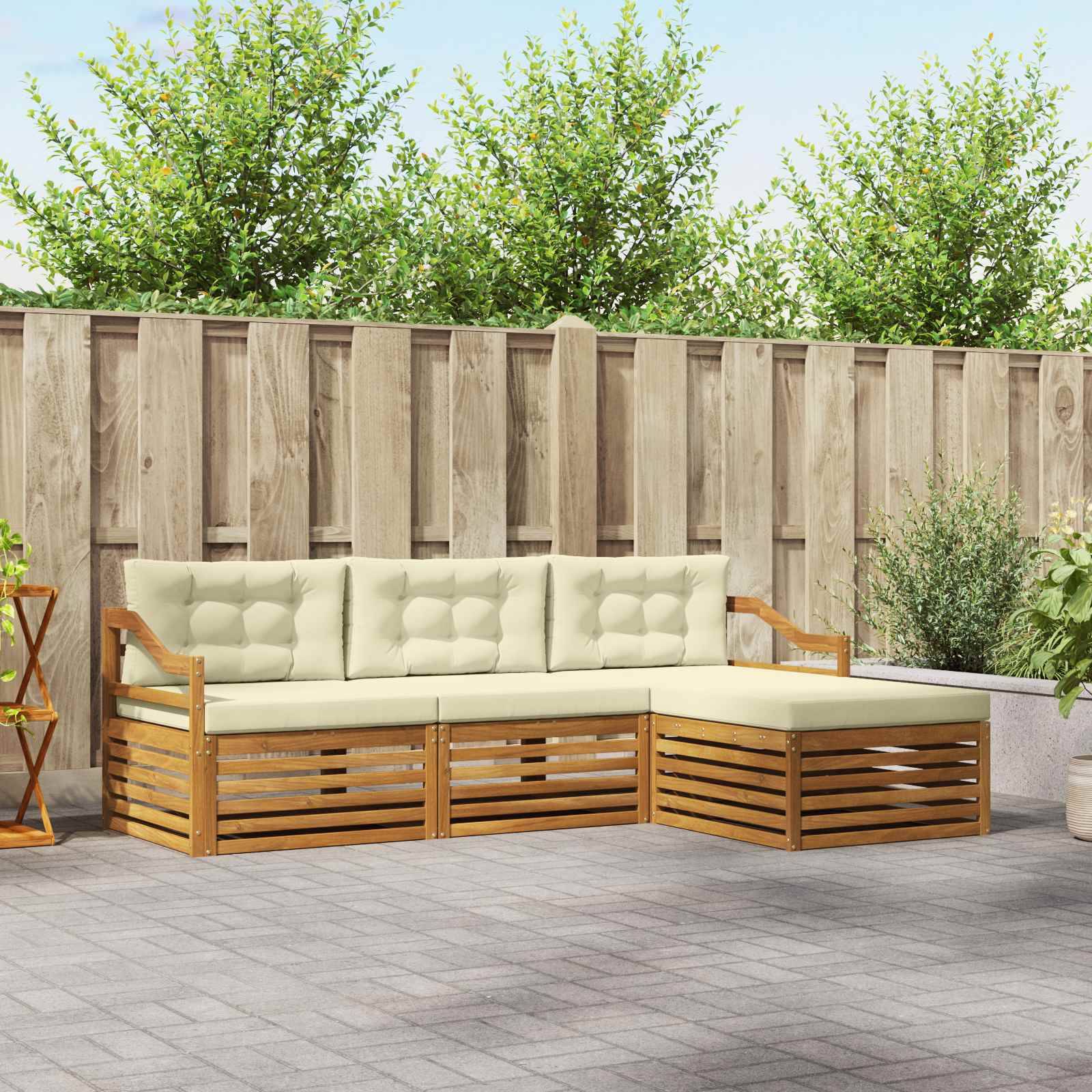 vidaXL Outdoor-Sofagarnitur mit Kissen 4 pcs Natur und Creme