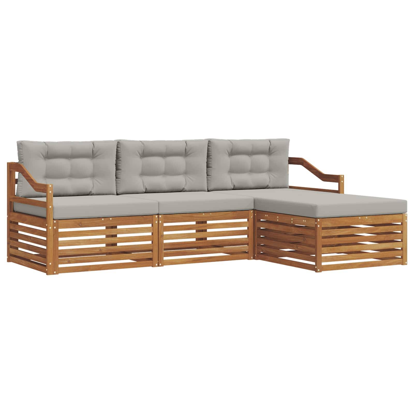 vidaXL Outdoor-Sofagarnitur mit Kissen 4 pcs Natürlich und Hellgrau