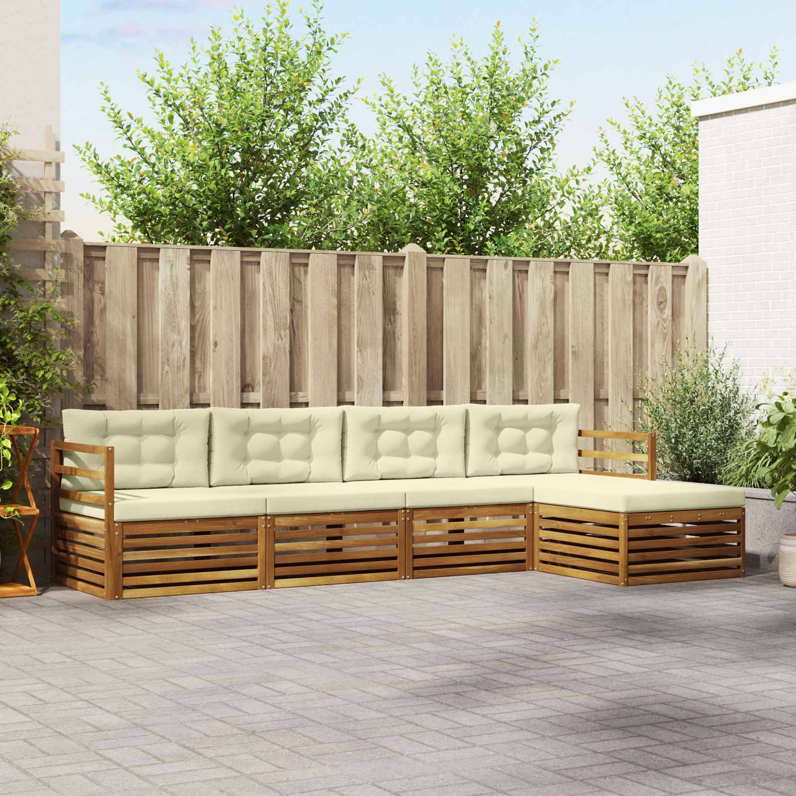 vidaXL Outdoor-Sofagarnitur mit Kissen 5 pcs Natur und Creme