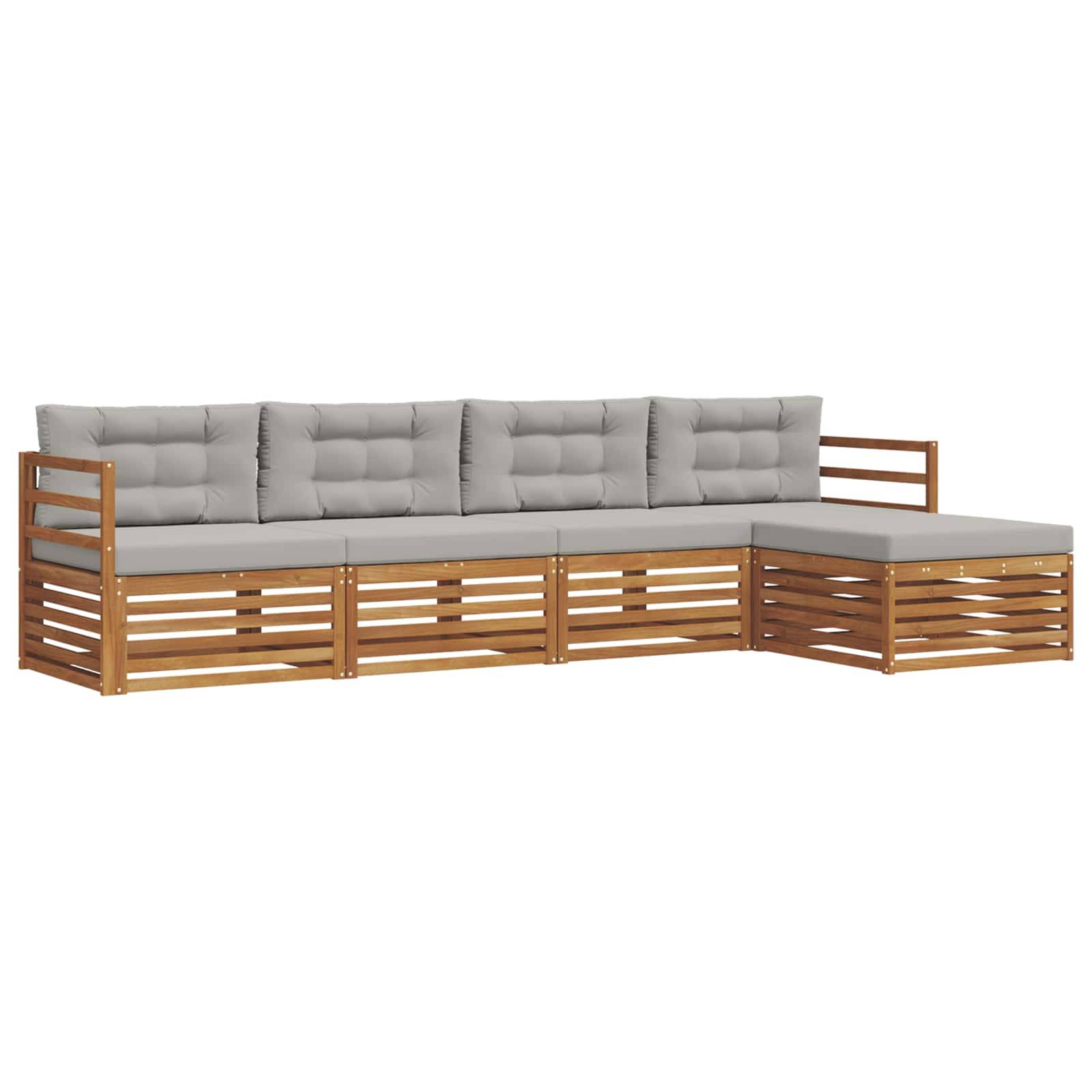 vidaXL Outdoor-Sofagarnitur mit Kissen 5 pcs Natürlich und Hellgrau