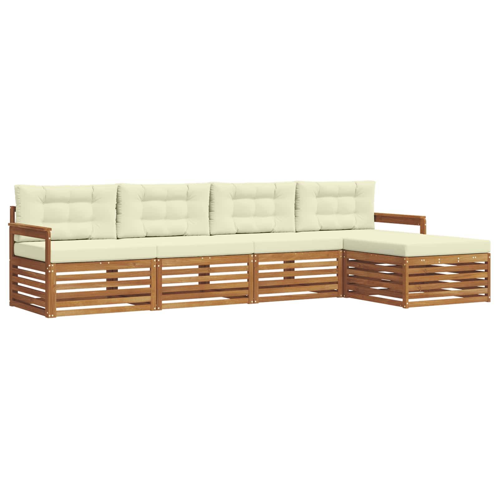 vidaXL Outdoor-Sofagarnitur mit Kissen 5 pcs Natur und Creme