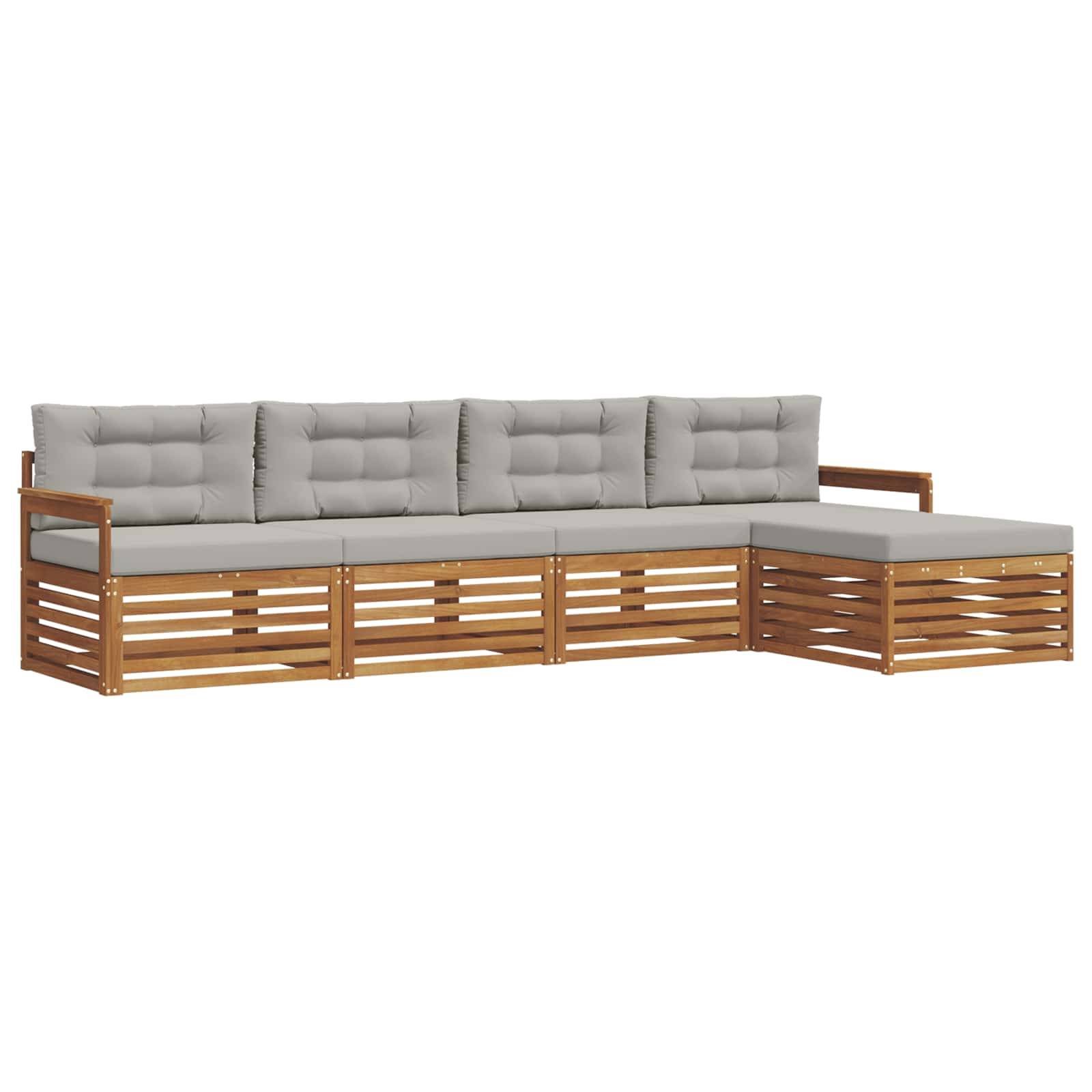 vidaXL Outdoor-Sofagarnitur mit Kissen 5 pcs Natürlich und Hellgrau