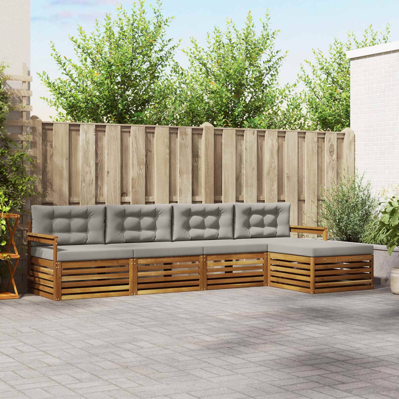vidaXL Outdoor-Sofagarnitur mit Kissen 5 pcs Natürlich und Hellgrau