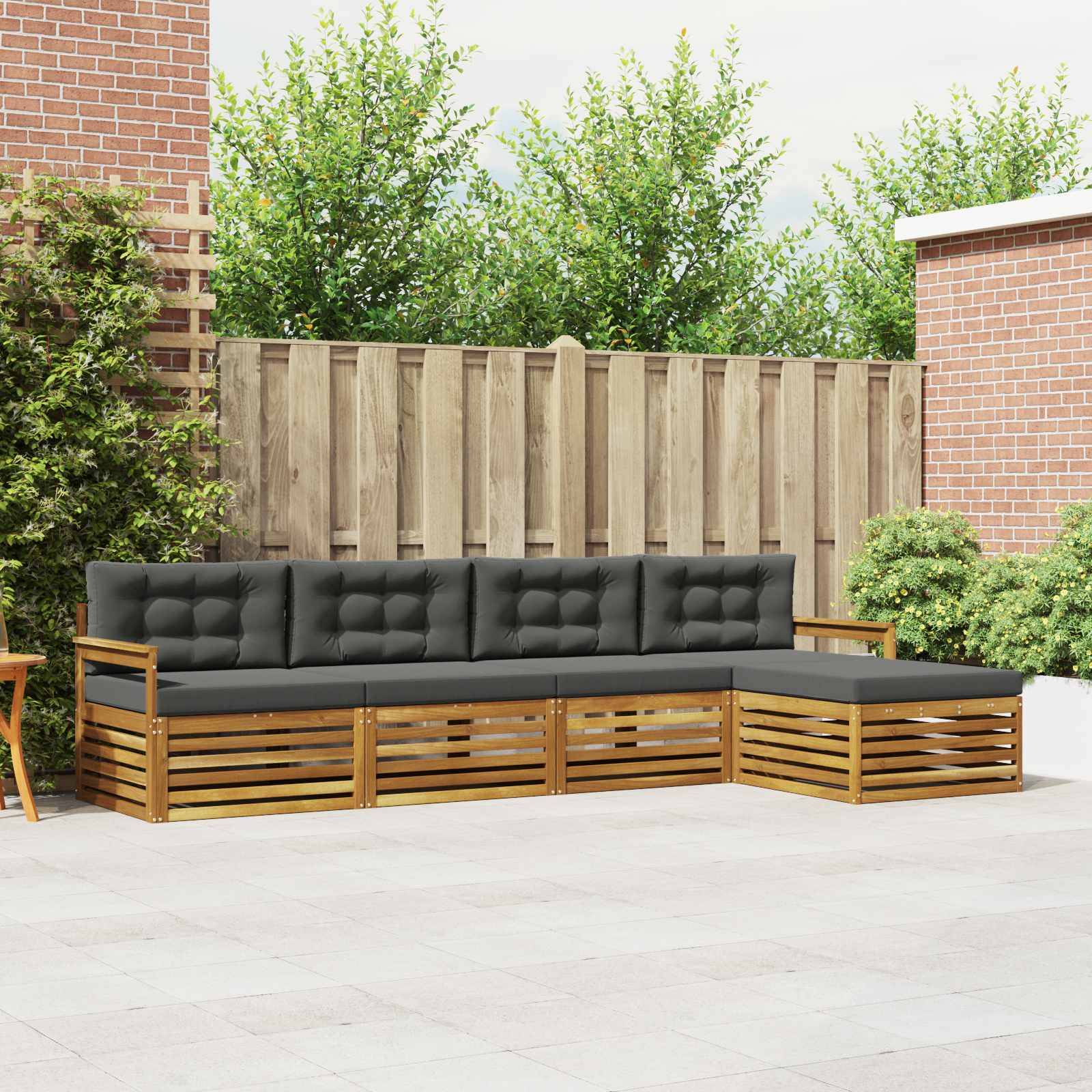 vidaXL Outdoor-Sofagarnitur mit Kissen 5 pcs Natur und Anthrazit