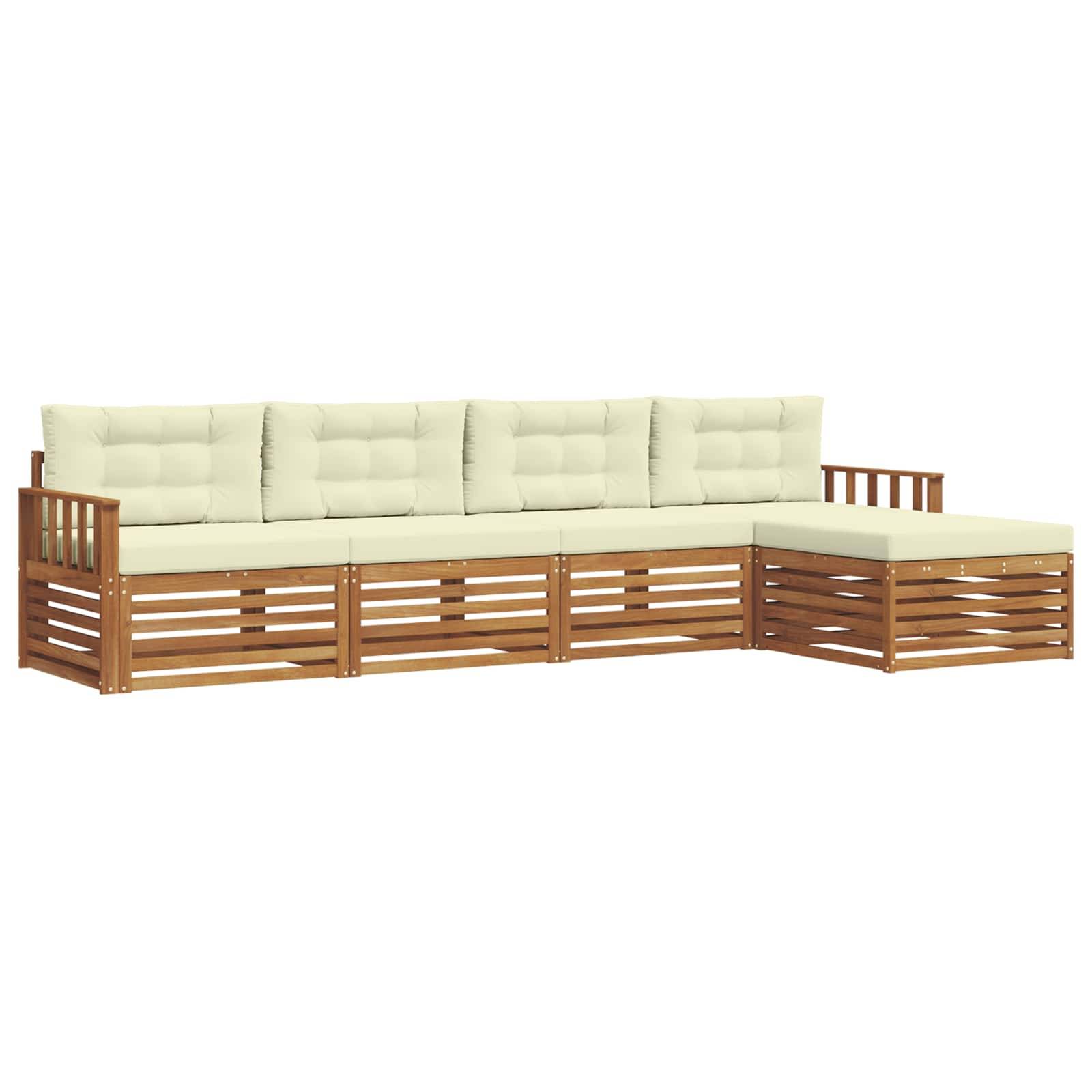 vidaXL Outdoor-Sofagarnitur mit Kissen 5 pcs Natur und Creme