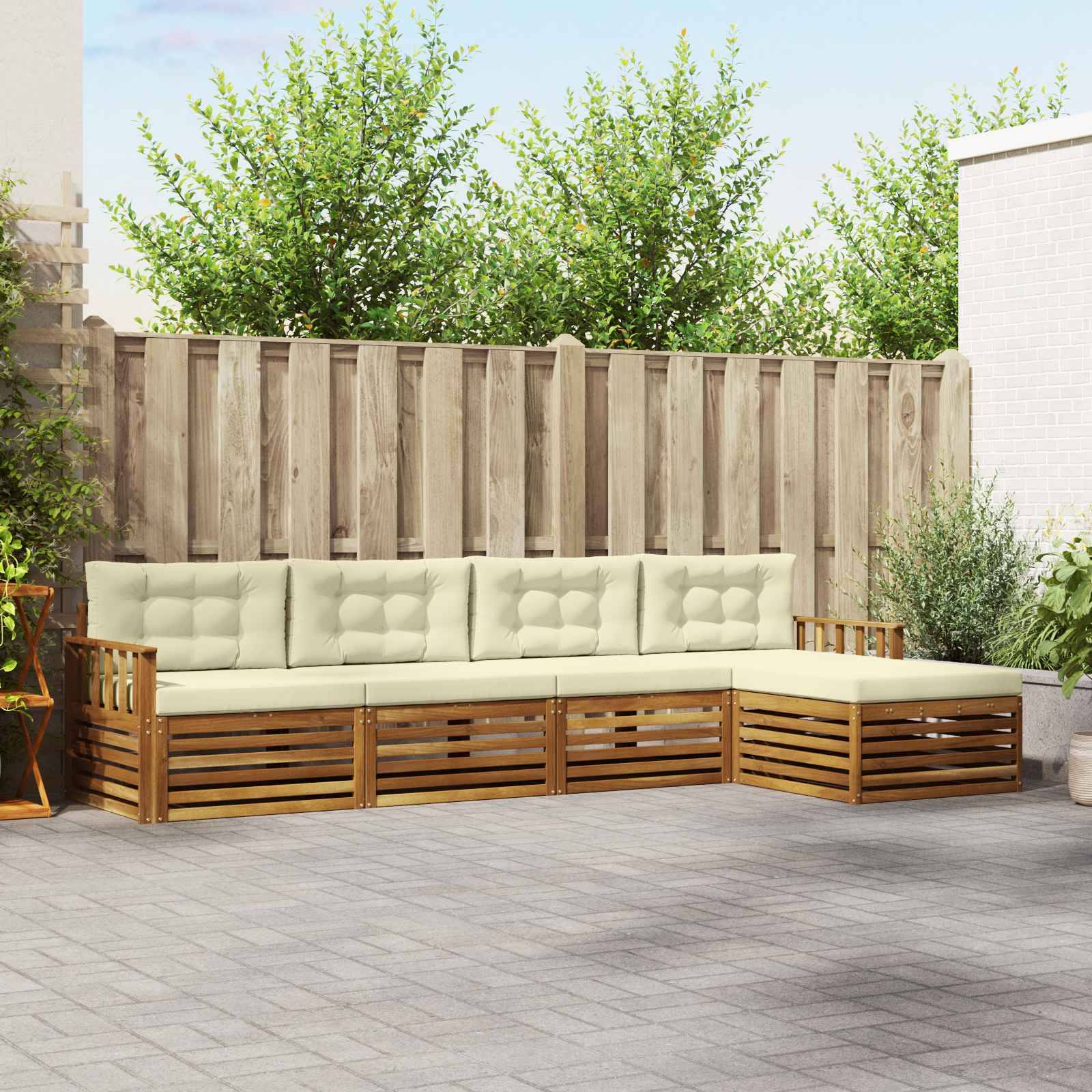 vidaXL Outdoor-Sofagarnitur mit Kissen 5 pcs Natur und Creme