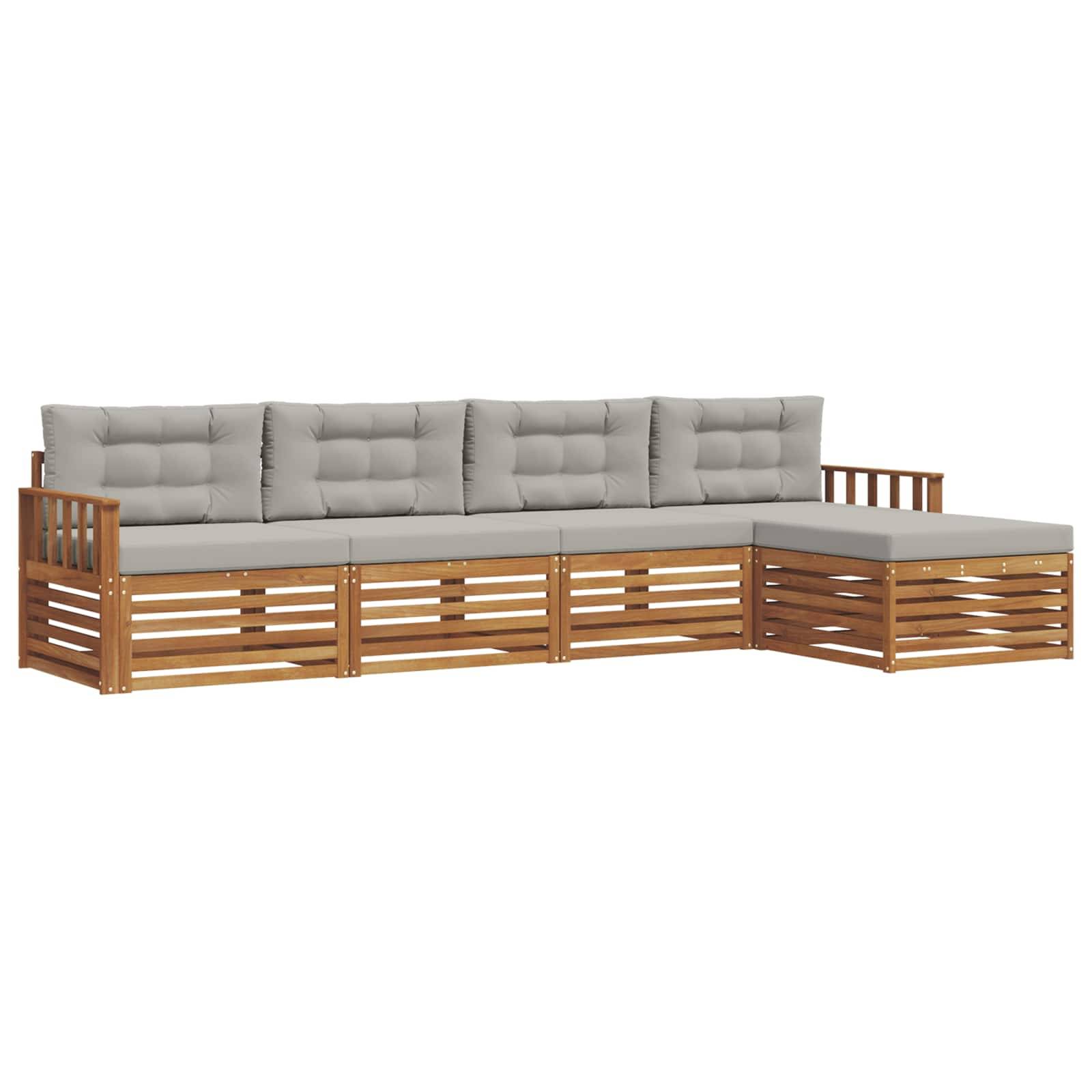 vidaXL Outdoor-Sofagarnitur mit Kissen 5 pcs Natürlich und Hellgrau