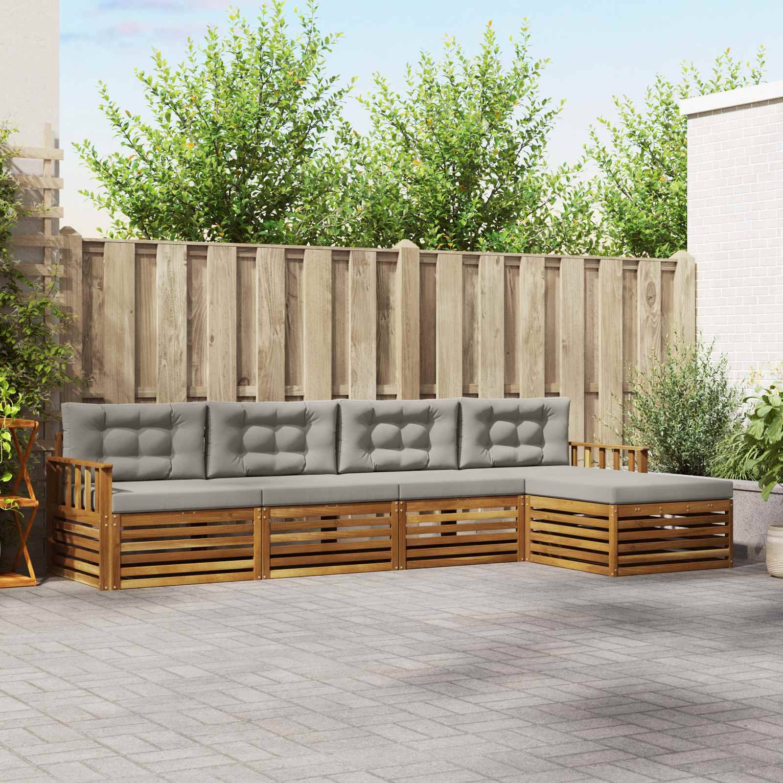 vidaXL Outdoor-Sofagarnitur mit Kissen 5 pcs Natürlich und Hellgrau