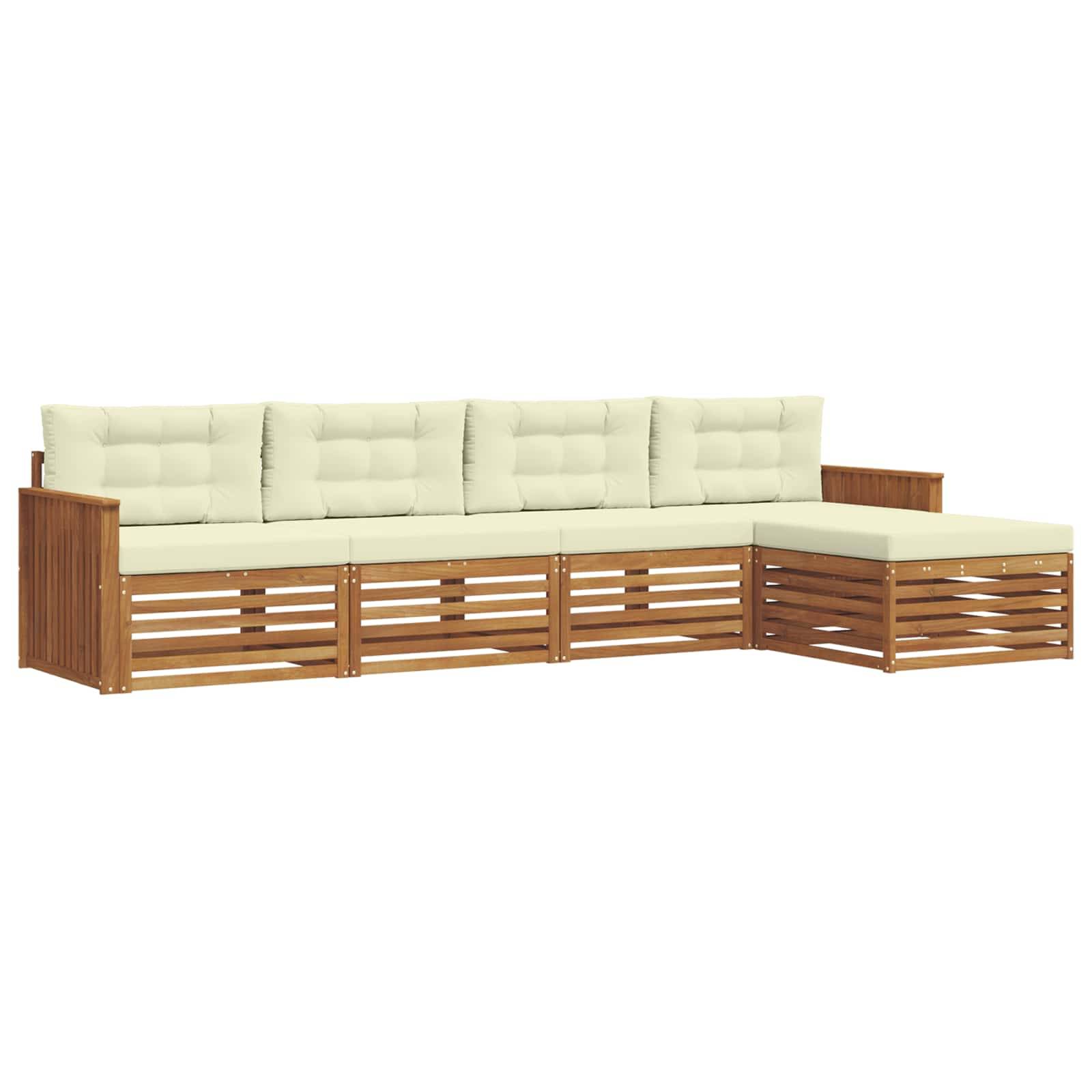 vidaXL Outdoor-Sofagarnitur mit Kissen 5 pcs Natur und Creme