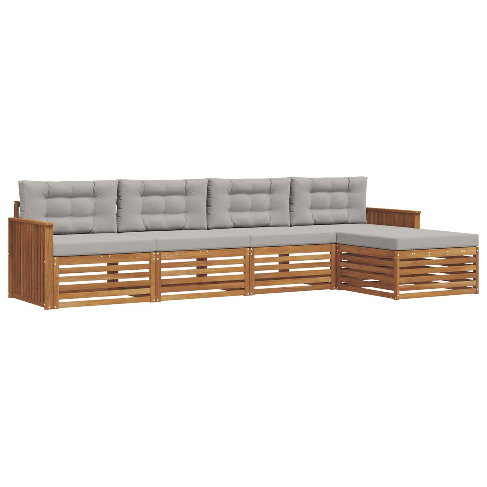 vidaXL Outdoor-Sofagarnitur mit Kissen 5 pcs Natürlich und Hellgrau