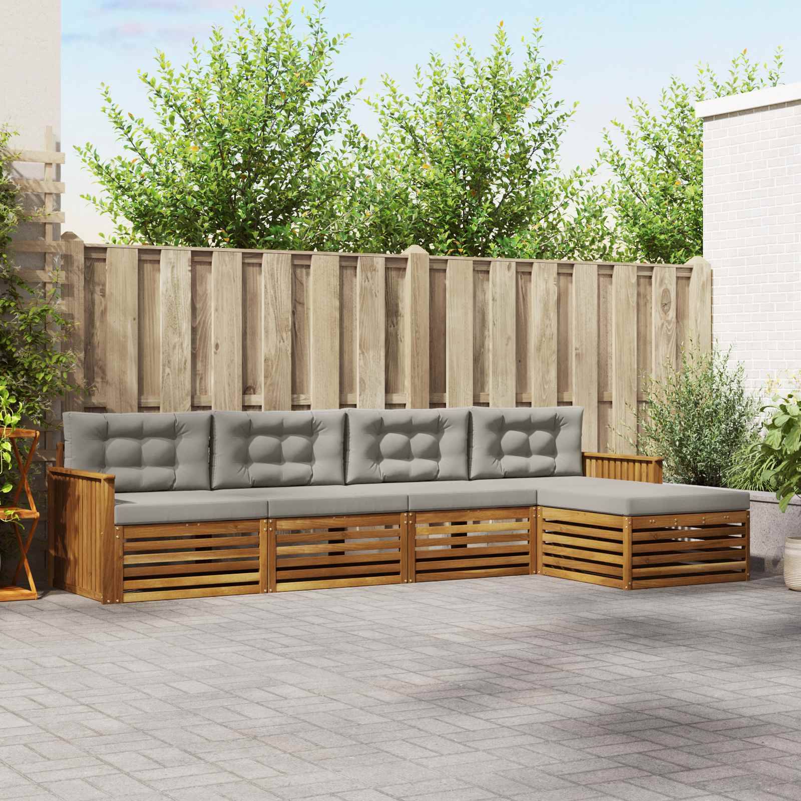 vidaXL Outdoor-Sofagarnitur mit Kissen 5 pcs Natürlich und Hellgrau