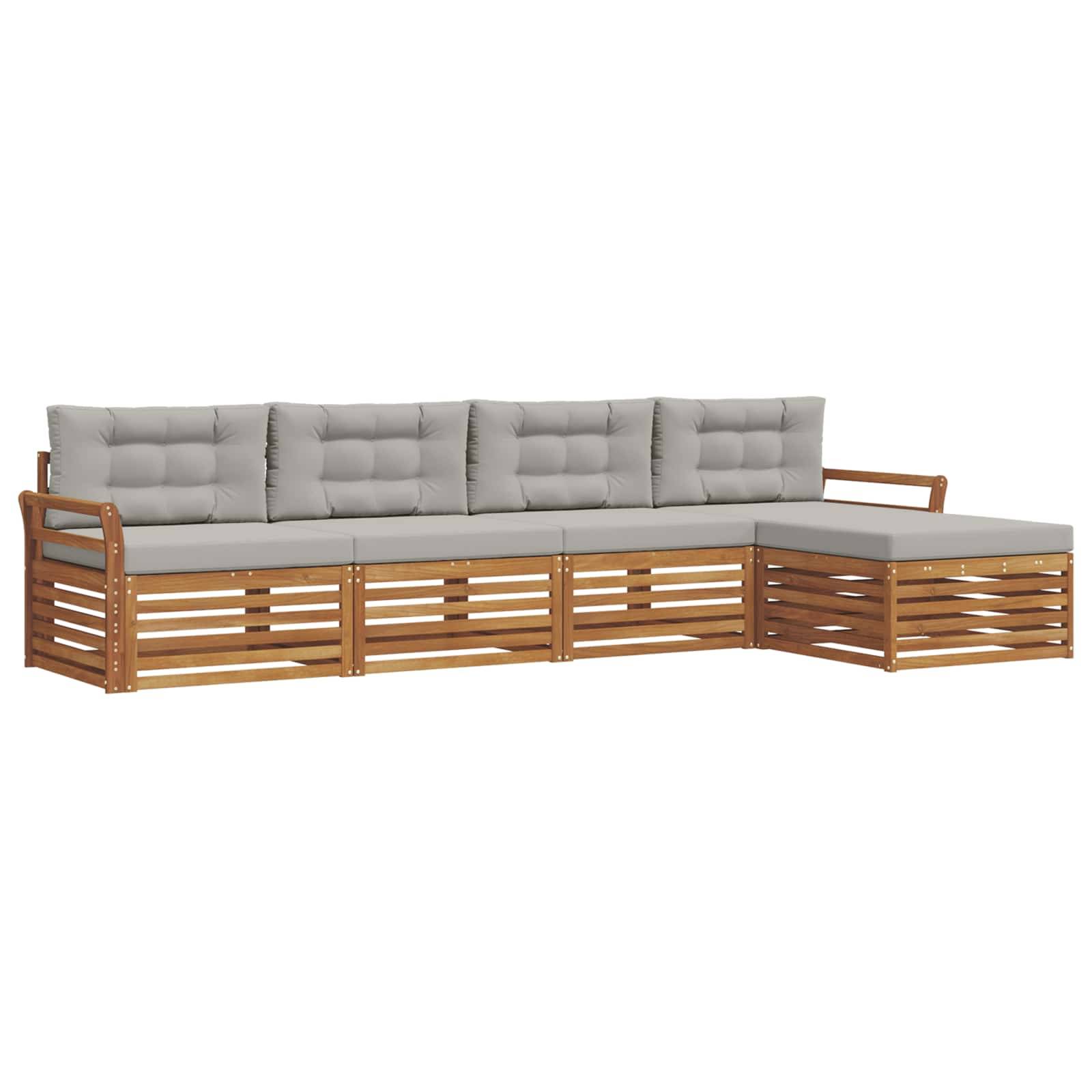 vidaXL Outdoor-Sofagarnitur mit Kissen 5 pcs Natürlich und Hellgrau