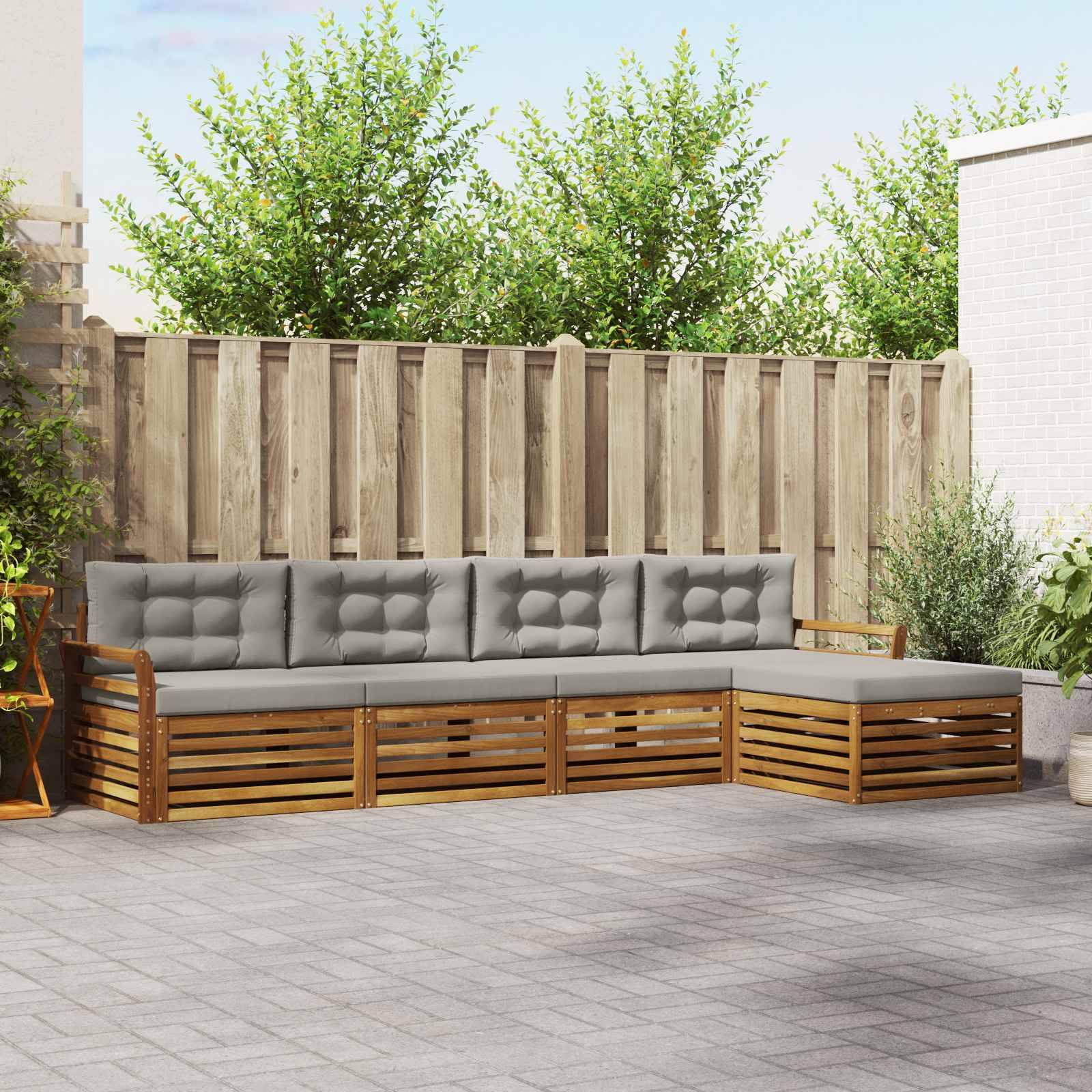 vidaXL Outdoor-Sofagarnitur mit Kissen 5 pcs Natürlich und Hellgrau