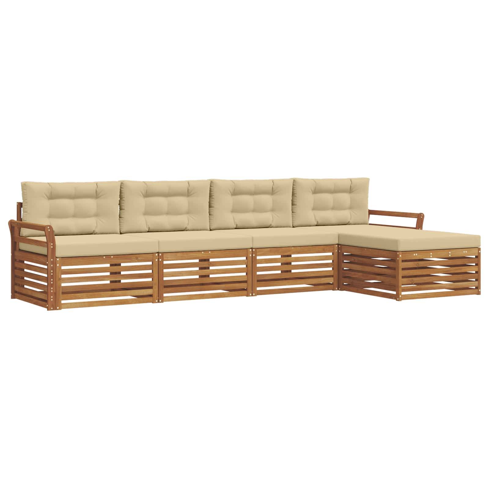 vidaXL Outdoor-Sofagarnitur mit Kissen 5 pcs Natur und Beige