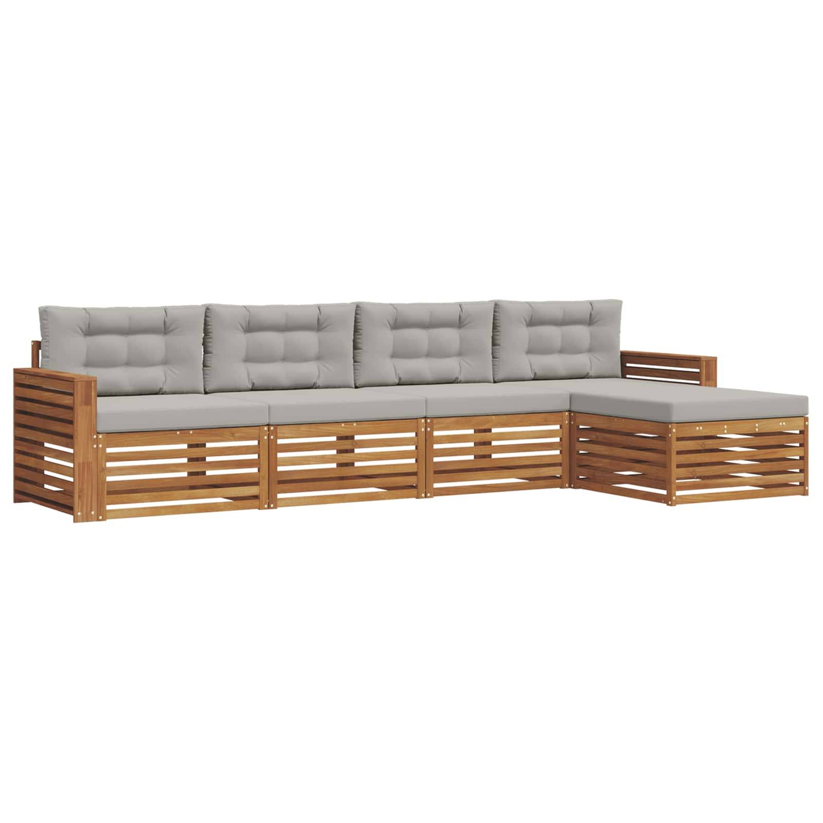 vidaXL Outdoor-Sofagarnitur mit Kissen 5 pcs Natürlich und Hellgrau