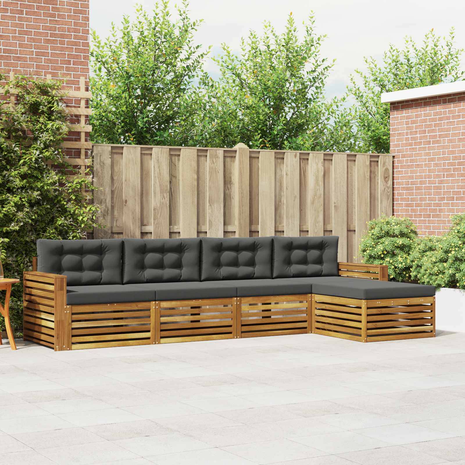vidaXL Outdoor-Sofagarnitur mit Kissen 5 pcs Natur und Anthrazit