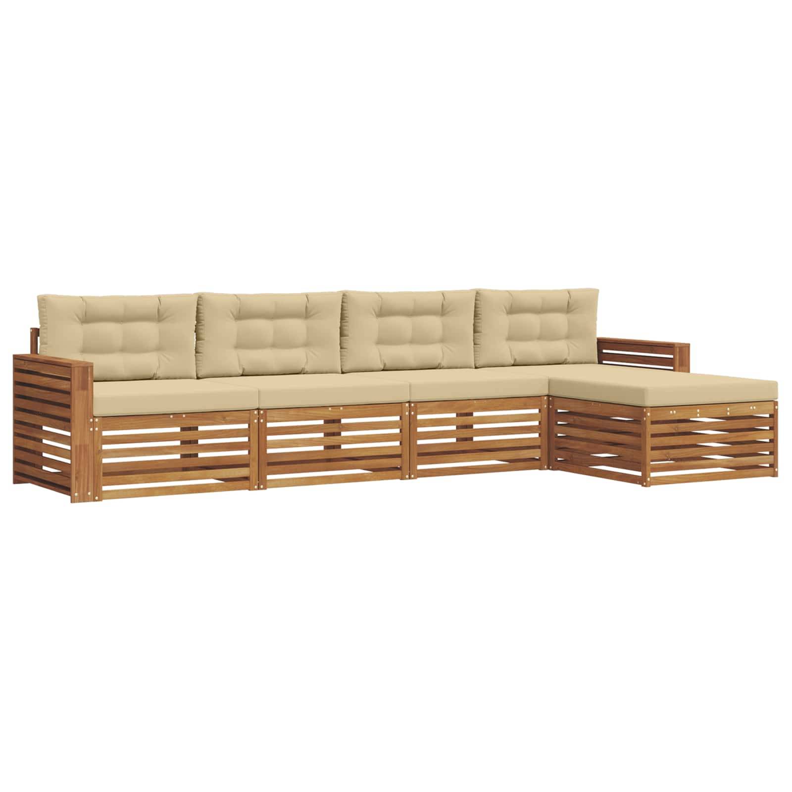 vidaXL Outdoor-Sofagarnitur mit Kissen 5 pcs Natur und Beige