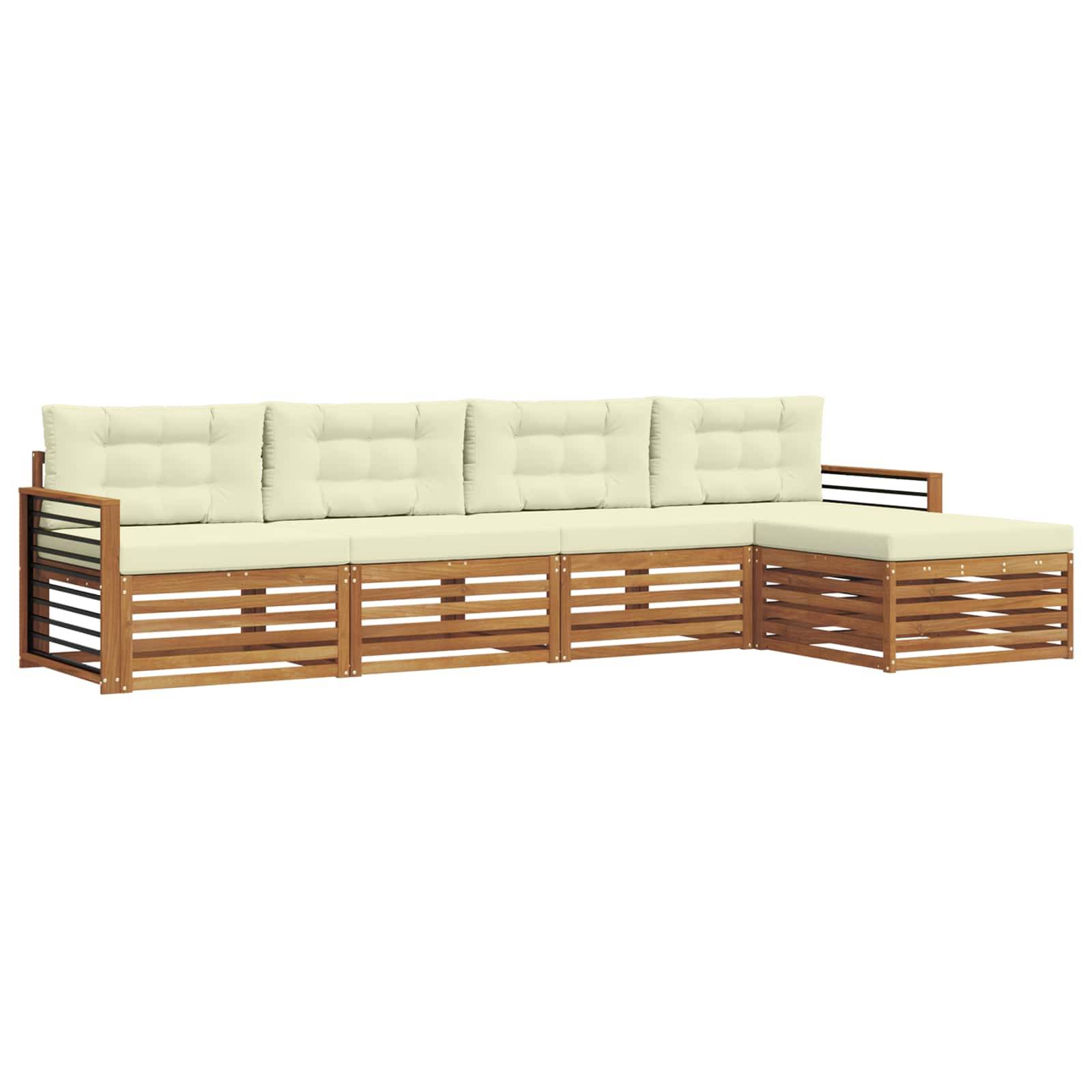 vidaXL Outdoor-Sofagarnitur mit Kissen 5 pcs Natur und Creme
