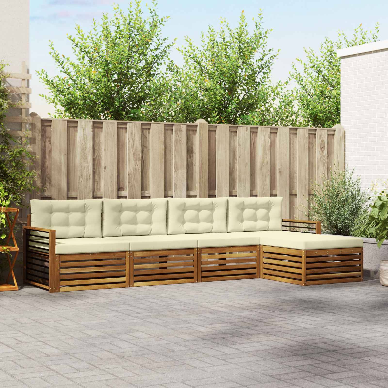 vidaXL Outdoor-Sofagarnitur mit Kissen 5 pcs Natur und Creme
