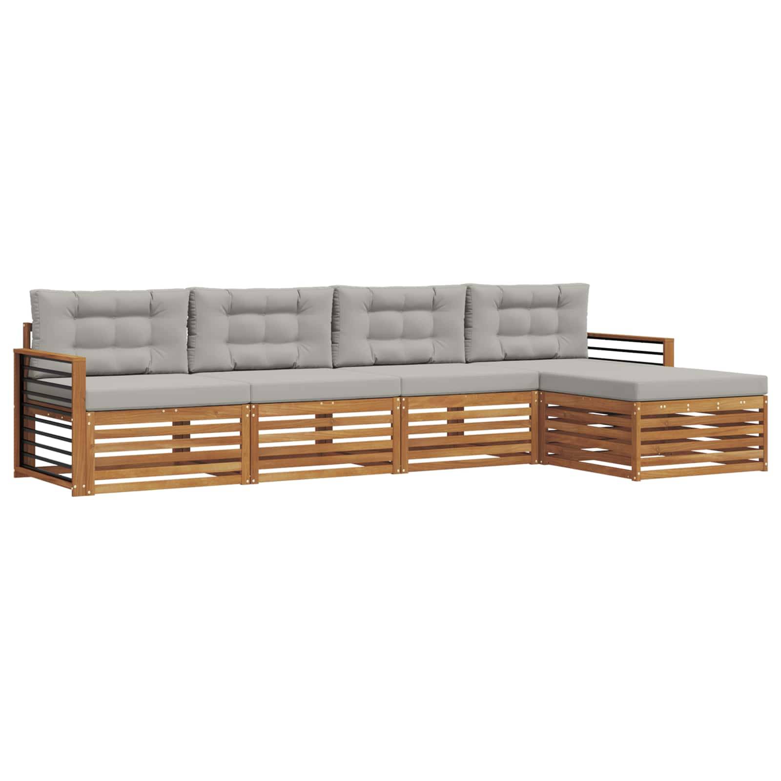 vidaXL Outdoor-Sofagarnitur mit Kissen 5 pcs Natürlich und Hellgrau