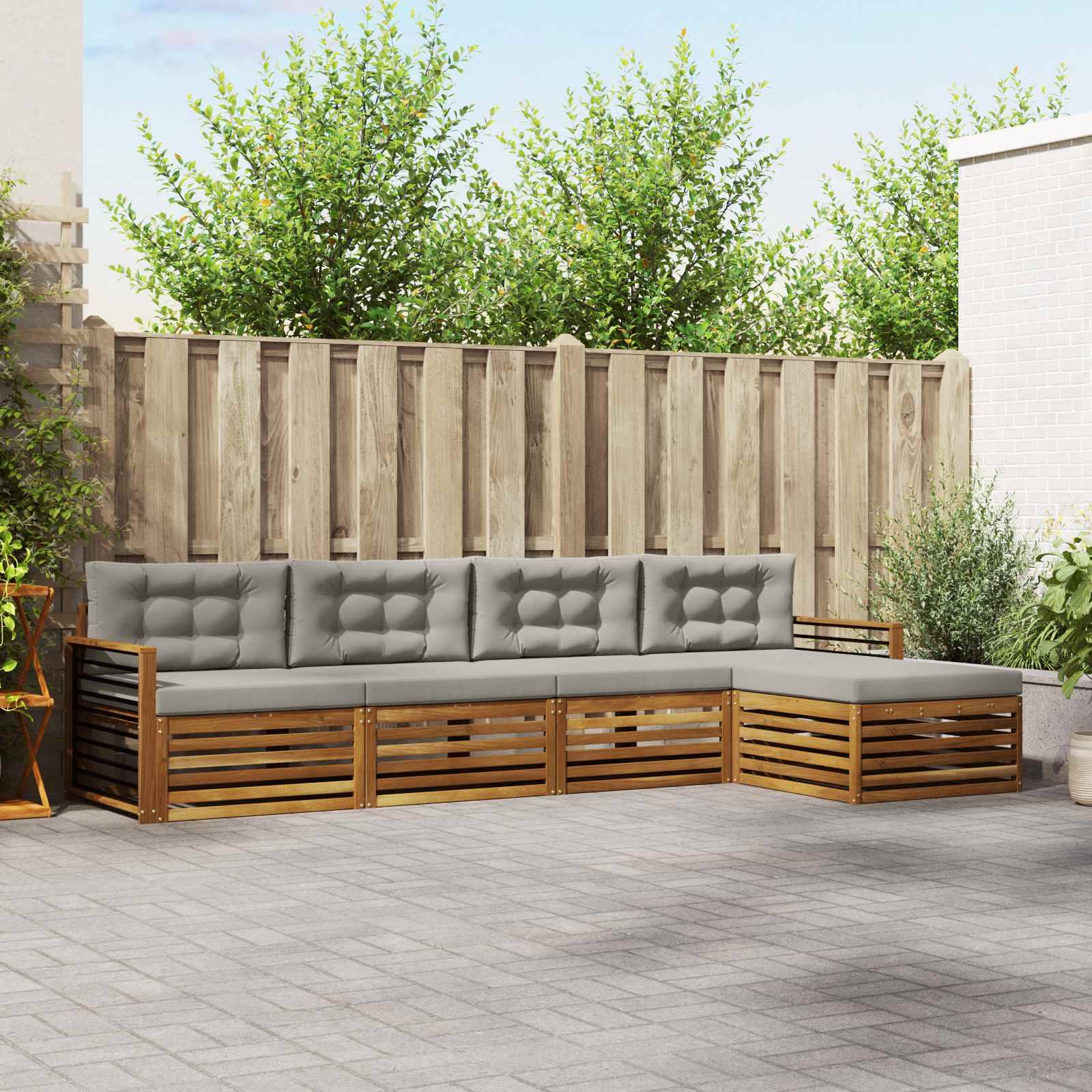 vidaXL Outdoor-Sofagarnitur mit Kissen 5 pcs Natürlich und Hellgrau