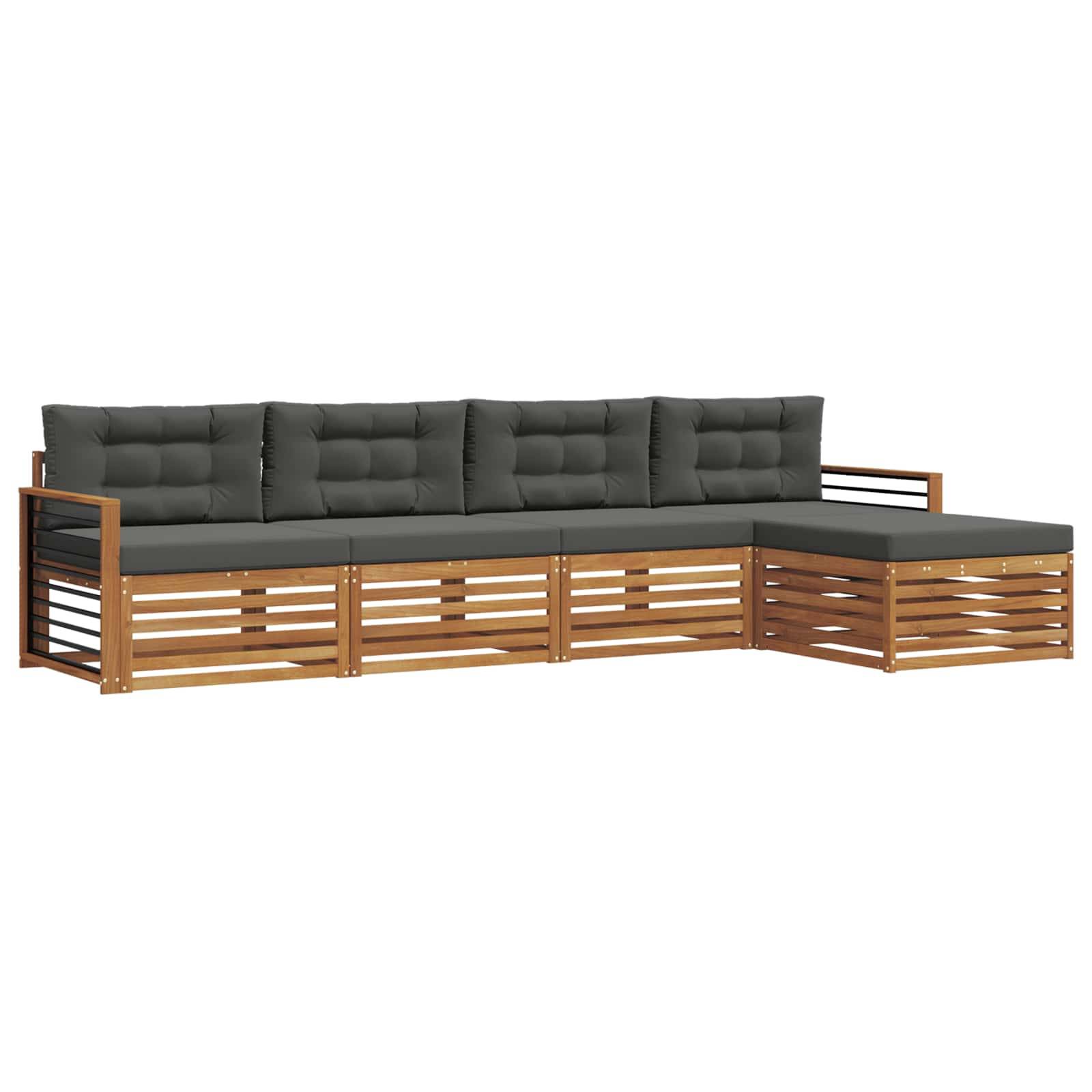 vidaXL Outdoor-Sofagarnitur mit Kissen 5 pcs Natur und Anthrazit