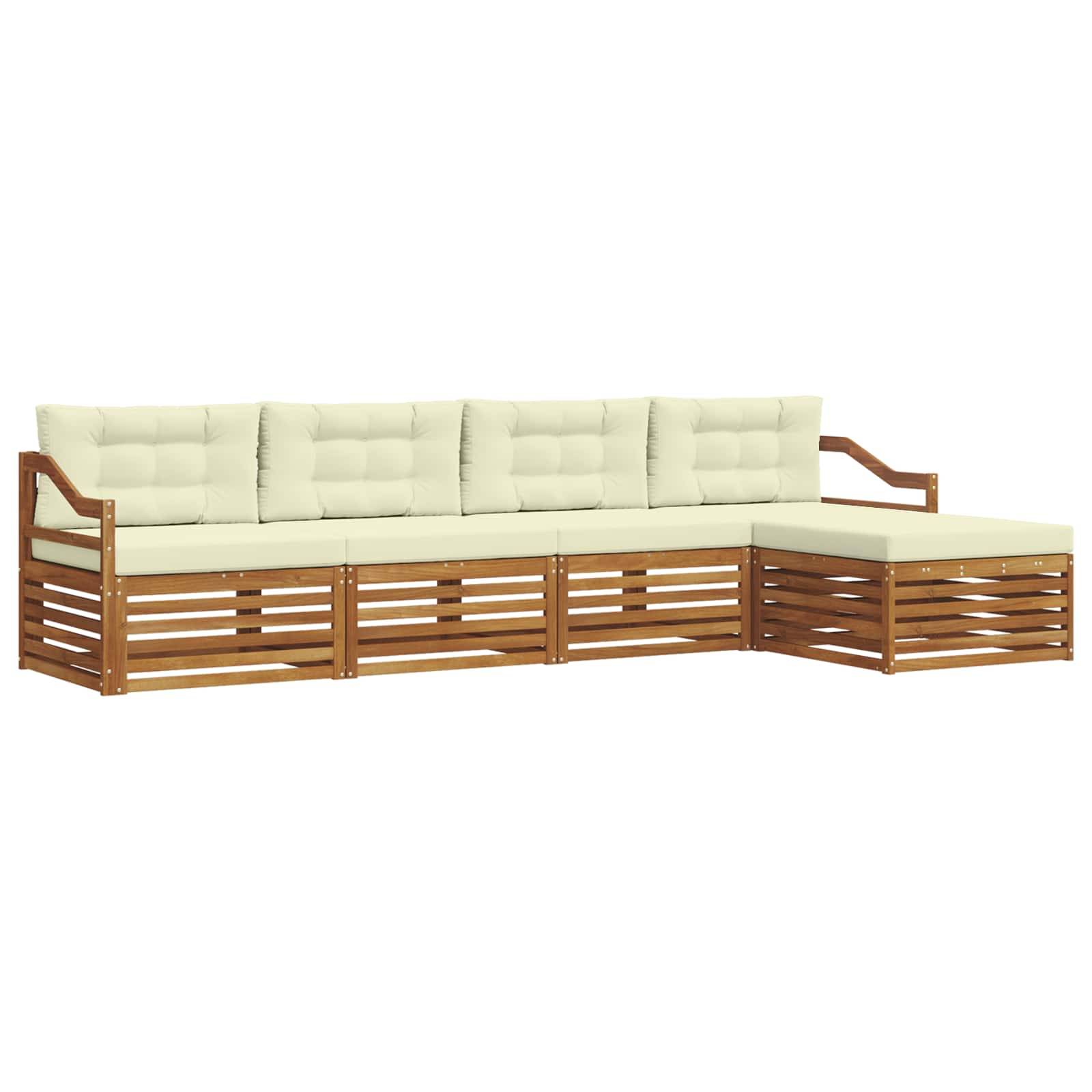 vidaXL Outdoor-Sofagarnitur mit Kissen 5 pcs Natur und Creme