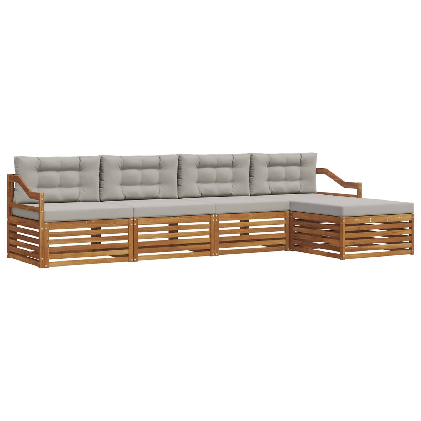 vidaXL Outdoor-Sofagarnitur mit Kissen 5 pcs Natürlich und Hellgrau