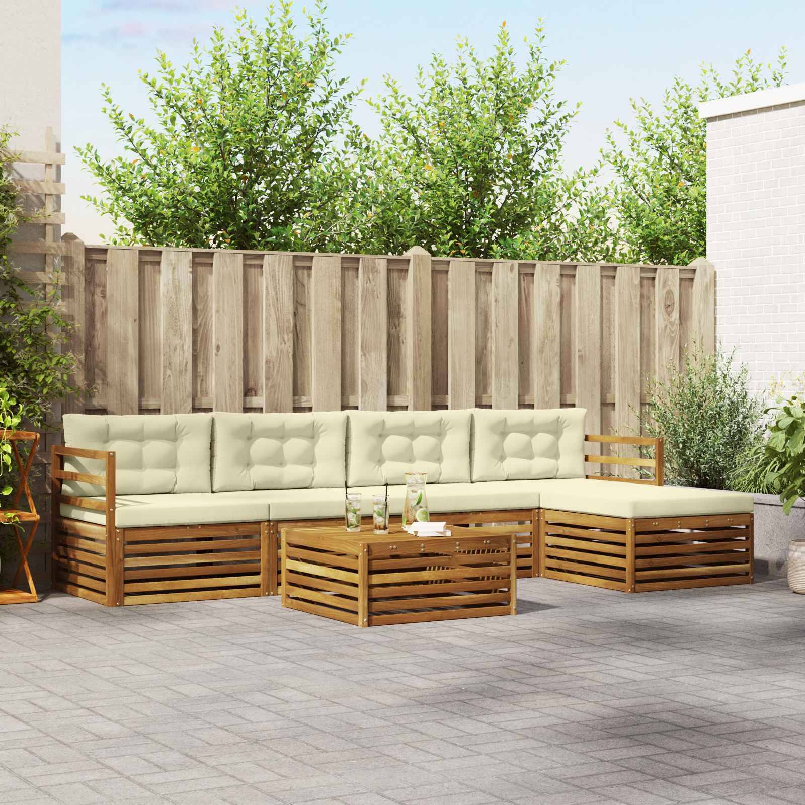 vidaXL Outdoor-Sofagarnitur mit Kissen 6 pcs Natur und Creme