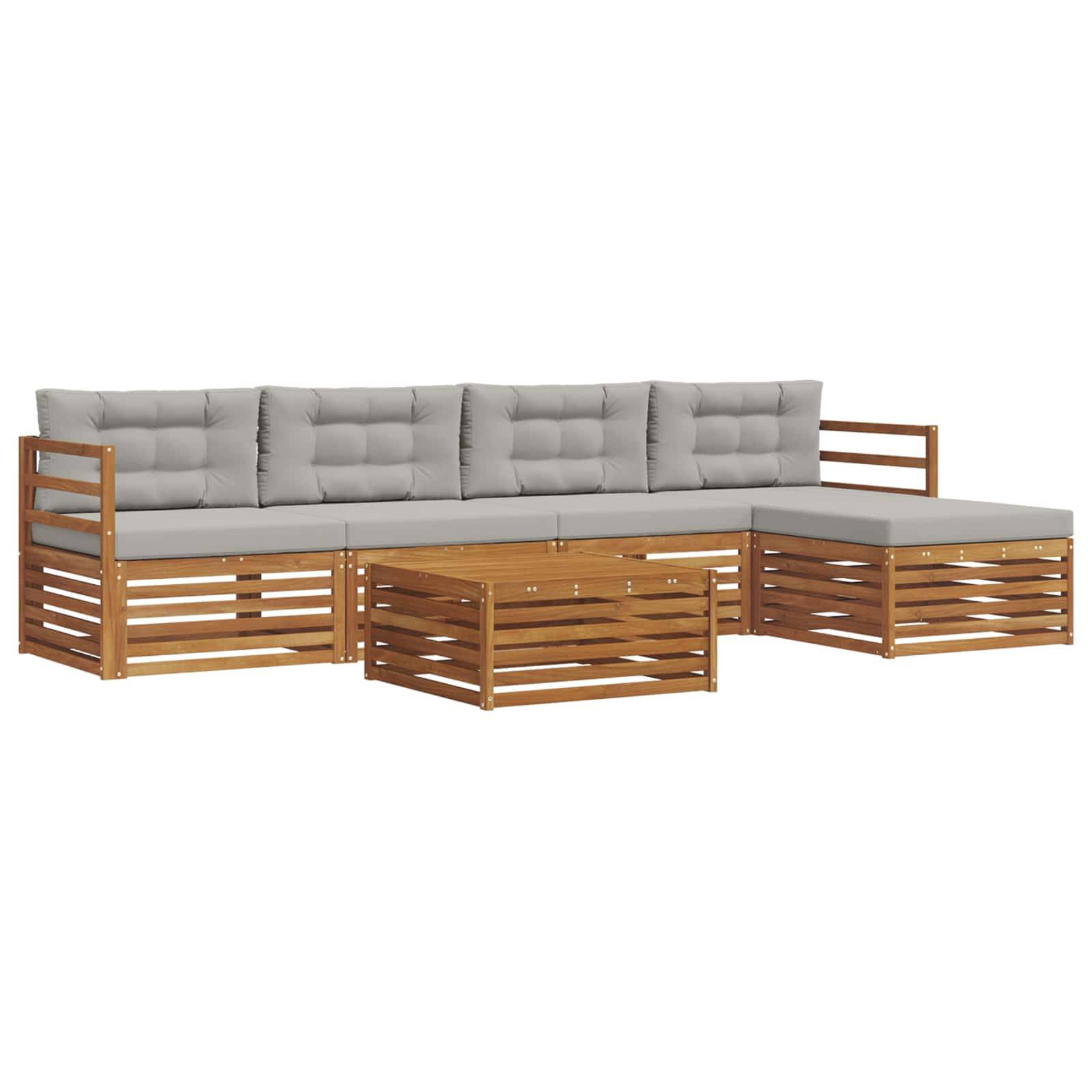 vidaXL Outdoor-Sofagarnitur mit Kissen 6 pcs Natürlich und Hellgrau