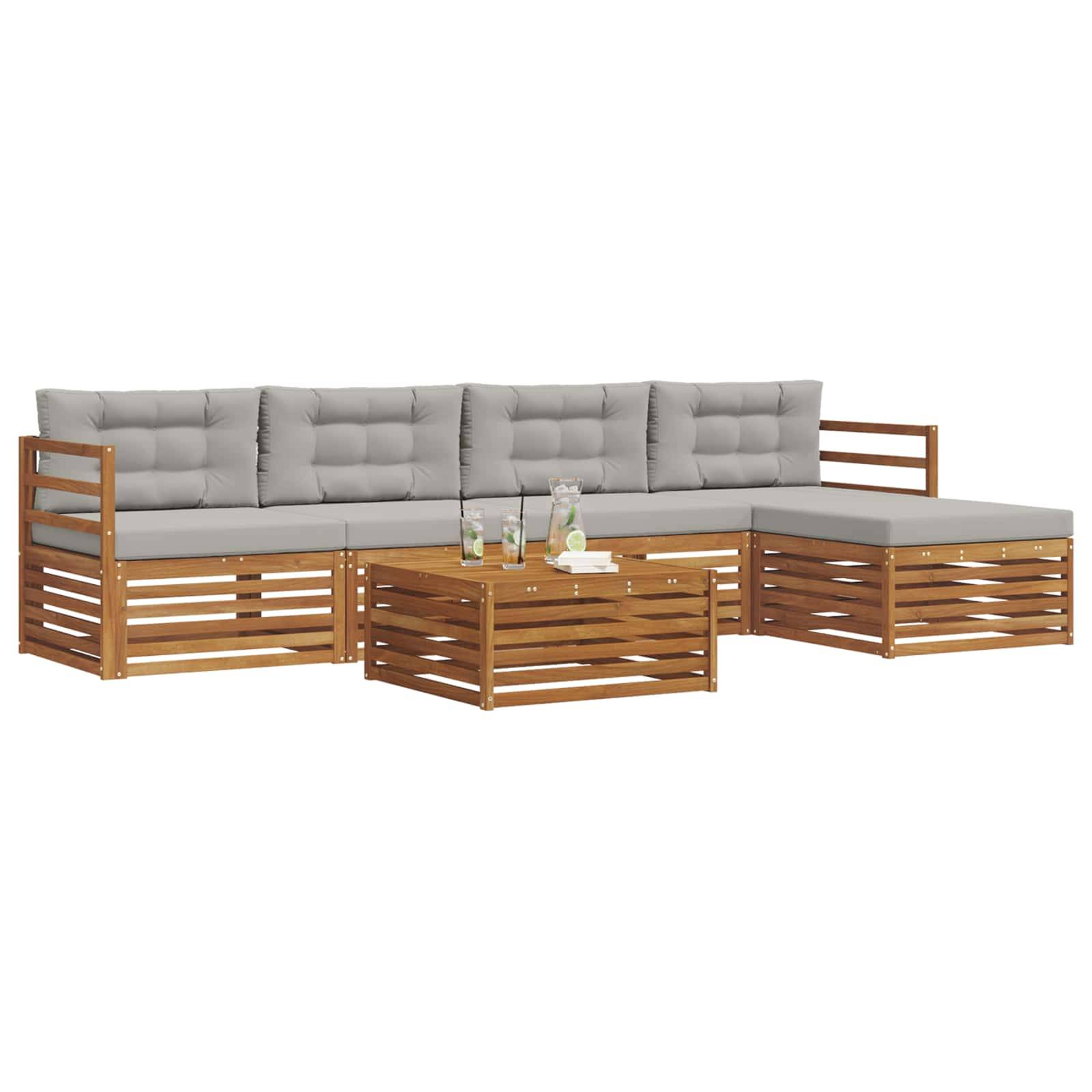 vidaXL Outdoor-Sofagarnitur mit Kissen 6 pcs Natürlich und Hellgrau