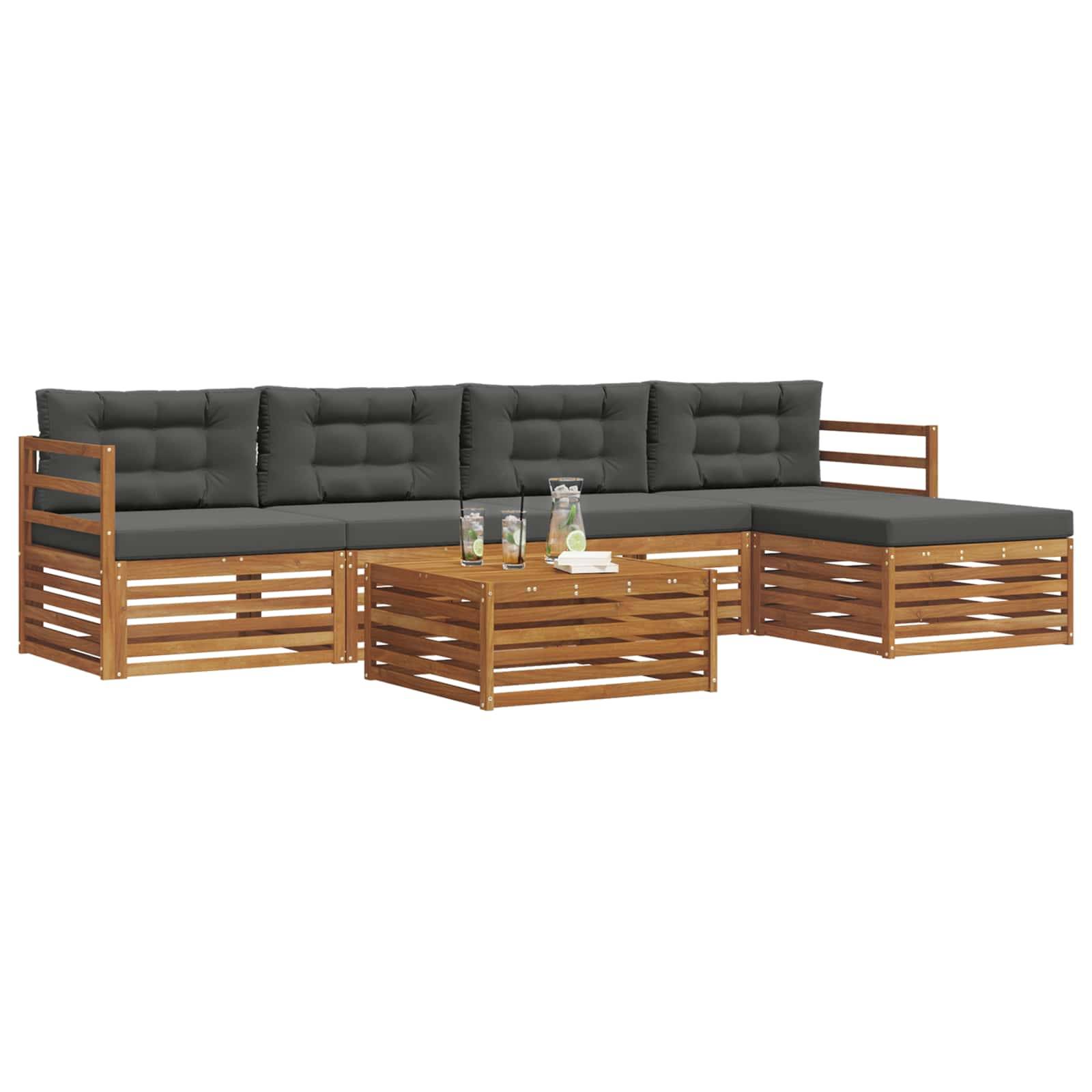 vidaXL Outdoor-Sofagarnitur mit Kissen 6 pcs Natur und Anthrazit
