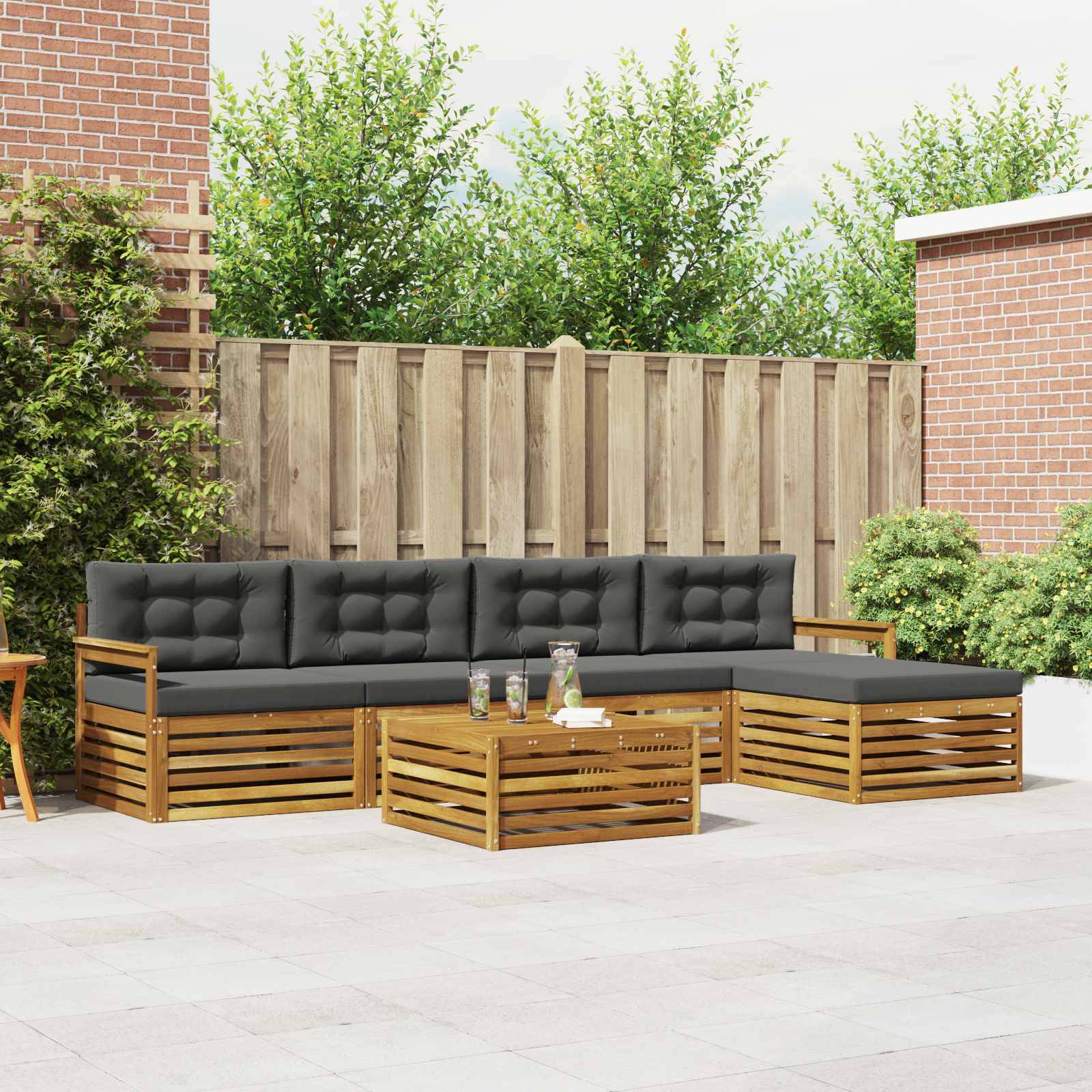 vidaXL Outdoor-Sofagarnitur mit Kissen 6 pcs Natur und Anthrazit