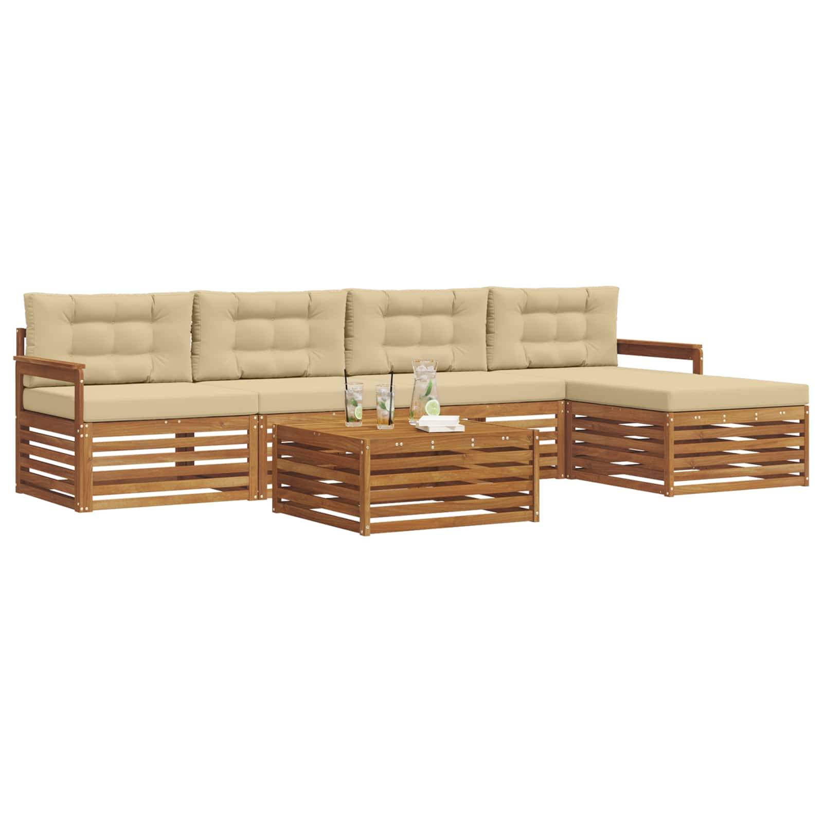 vidaXL Outdoor-Sofagarnitur mit Kissen 6 pcs Natur und Beige
