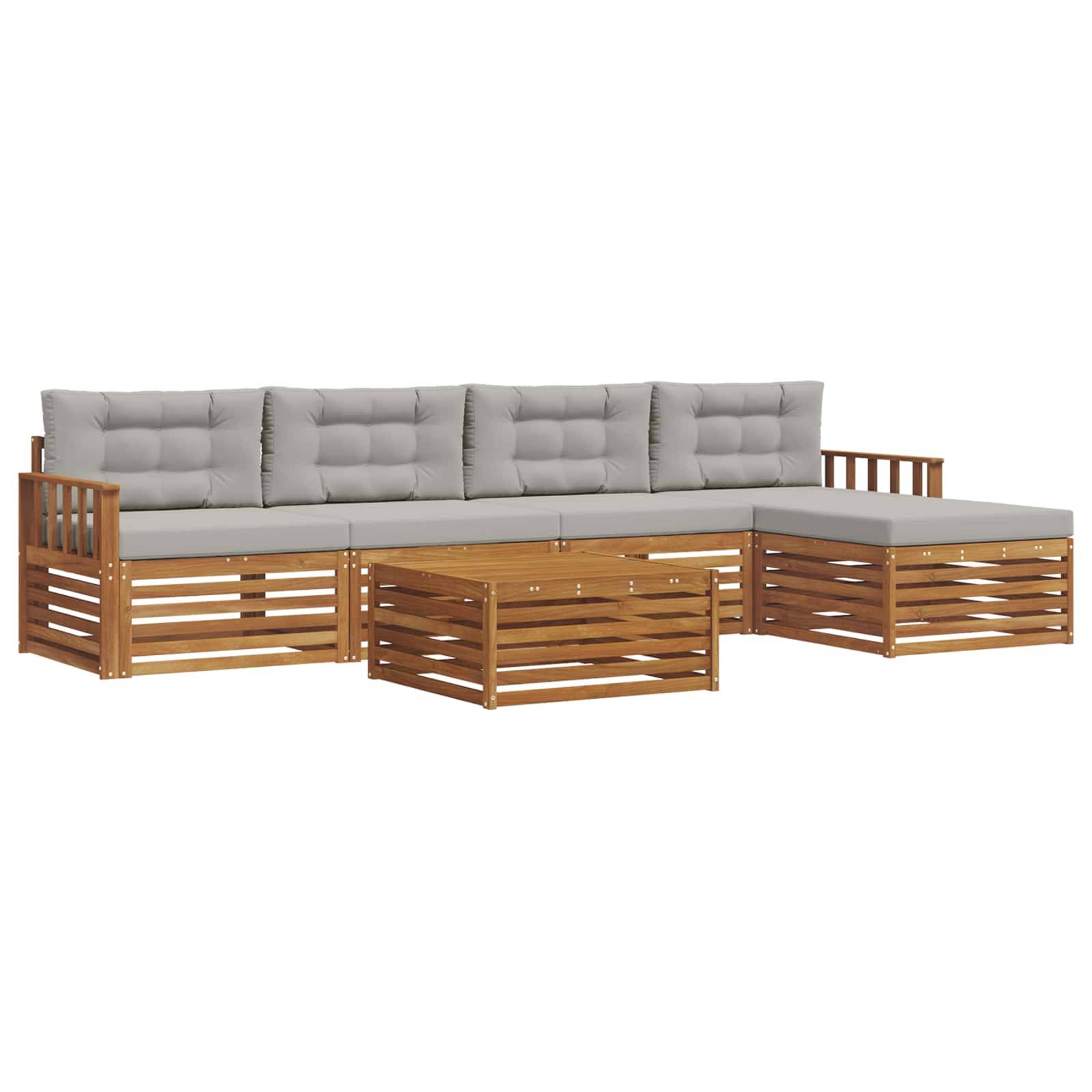 vidaXL Outdoor-Sofagarnitur mit Kissen 6 pcs Natürlich und Hellgrau