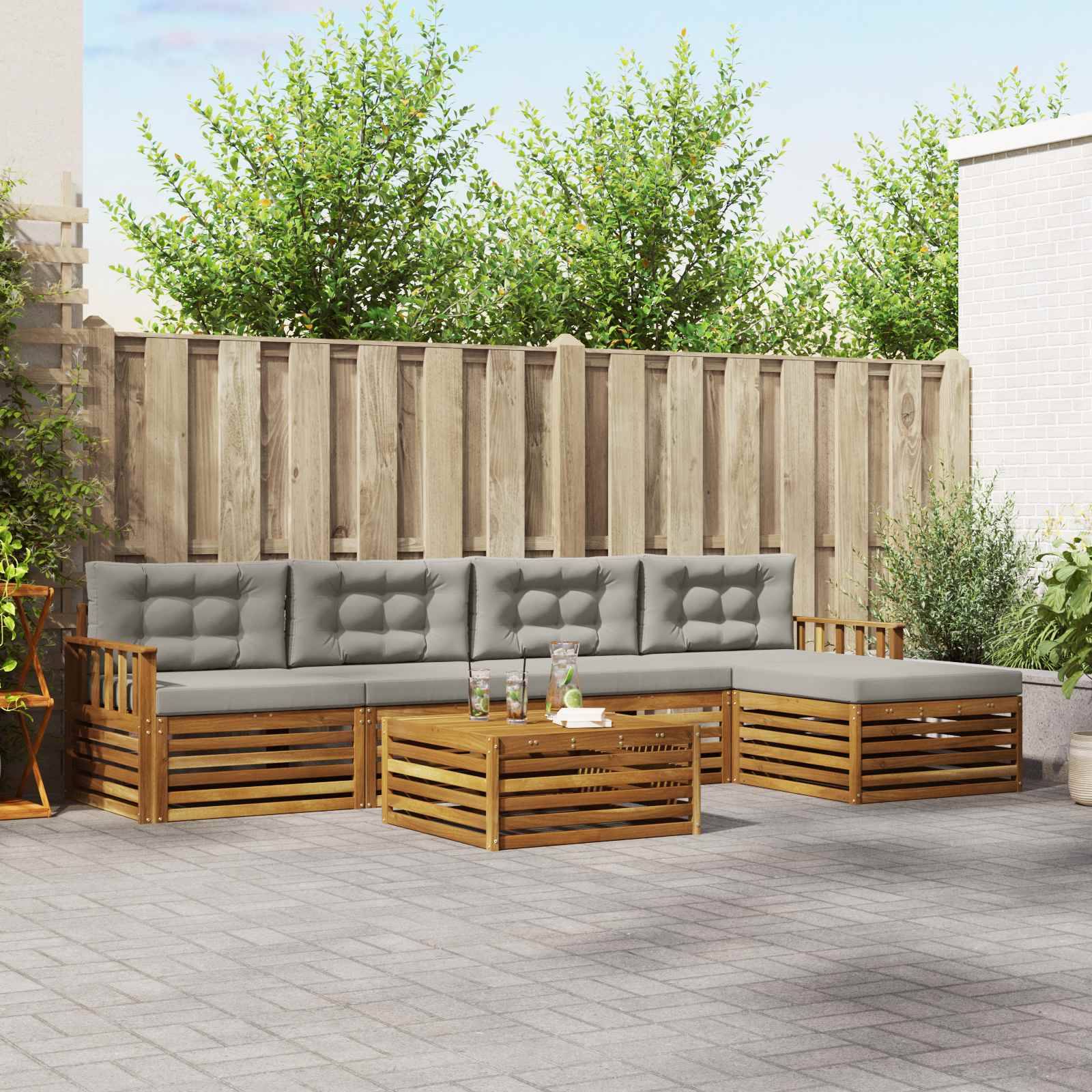vidaXL Outdoor-Sofagarnitur mit Kissen 6 pcs Natürlich und Hellgrau